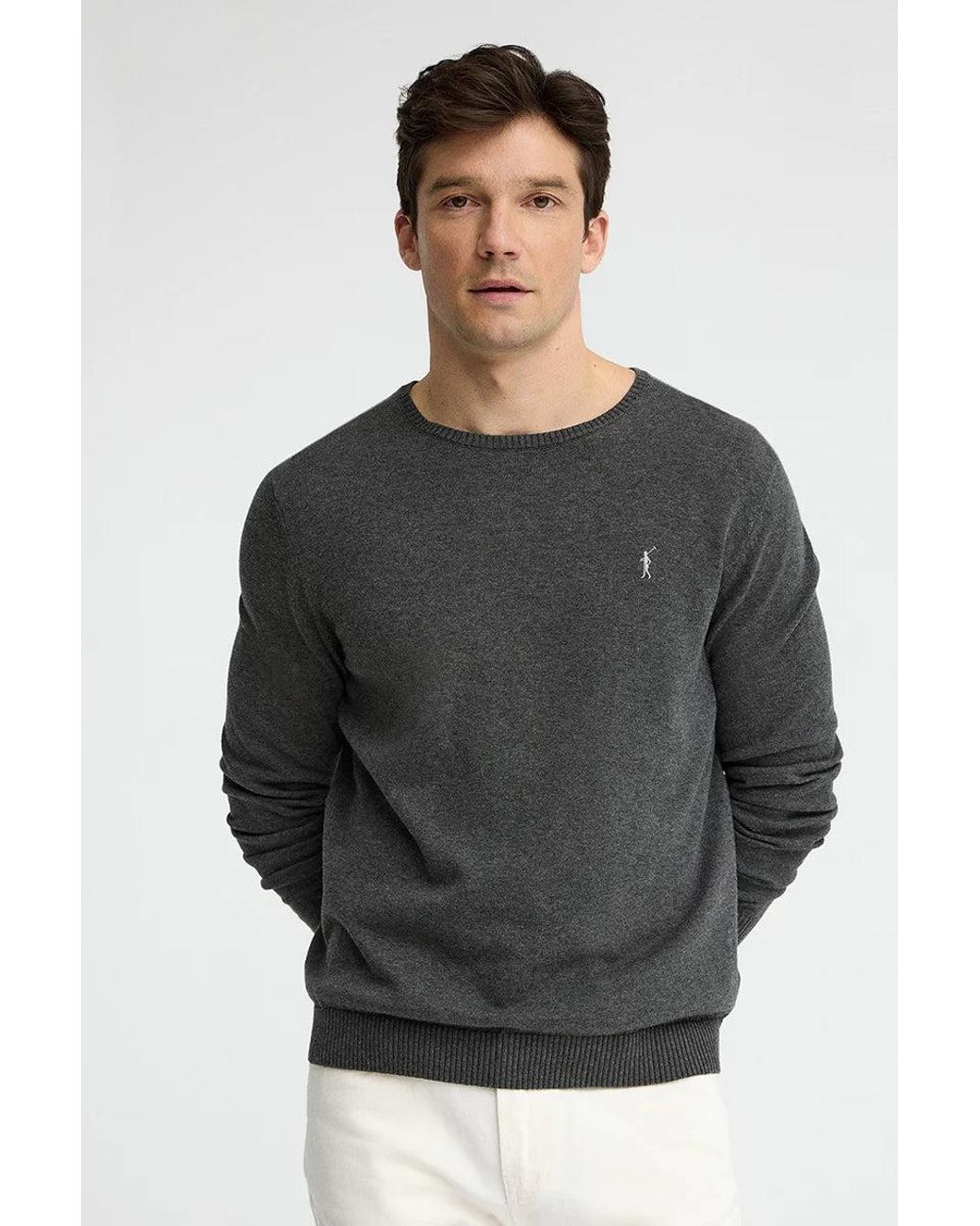 Maglione Grigio Scuro Vigorè A Girocollo Con Logo Rigby Go di POLO CLUB in Black da Uomo