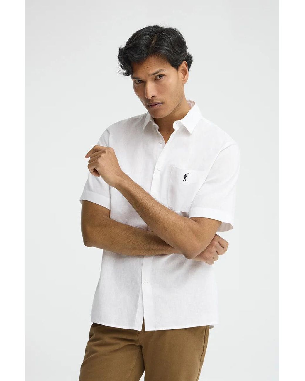 Camicia Cotolino Bianca A Maniche Corte E Regular Fit Con Logo Rigby Go di POLO CLUB in White da Uomo