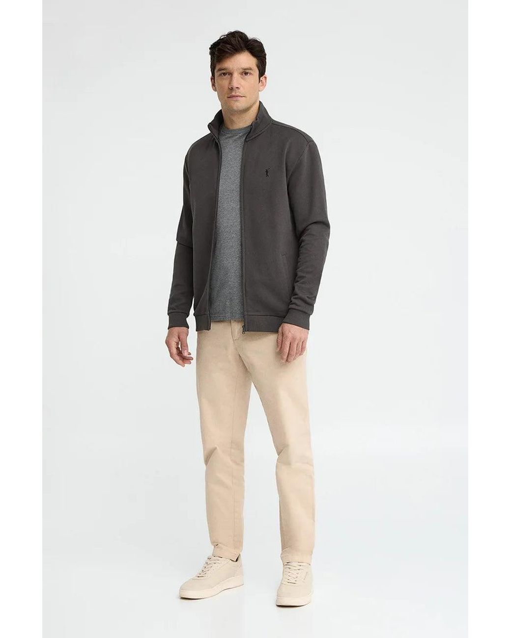 Felpa Grigio Scuro Con Collo Alto, Cerniera Completa E Ricamo Rigby Go di POLO CLUB in Gray da Uomo