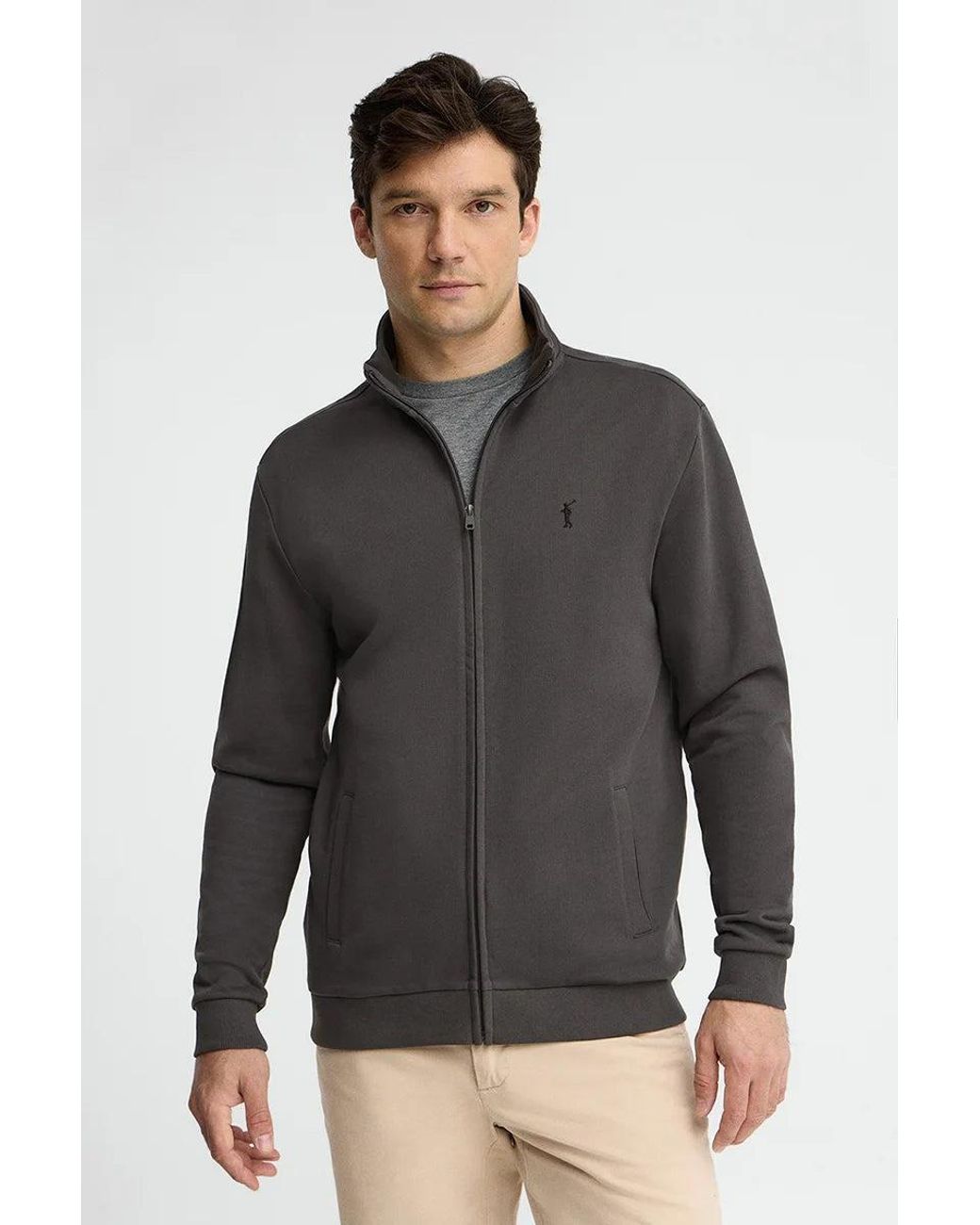 Felpa Grigio Scuro Con Collo Alto, Cerniera Completa E Ricamo Rigby Go di POLO CLUB in Gray da Uomo