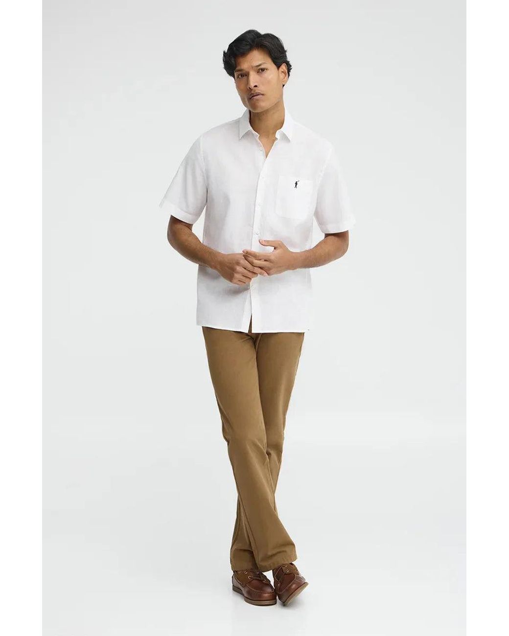 Camicia Cotolino Bianca A Maniche Corte E Regular Fit Con Logo Rigby Go di POLO CLUB in White da Uomo