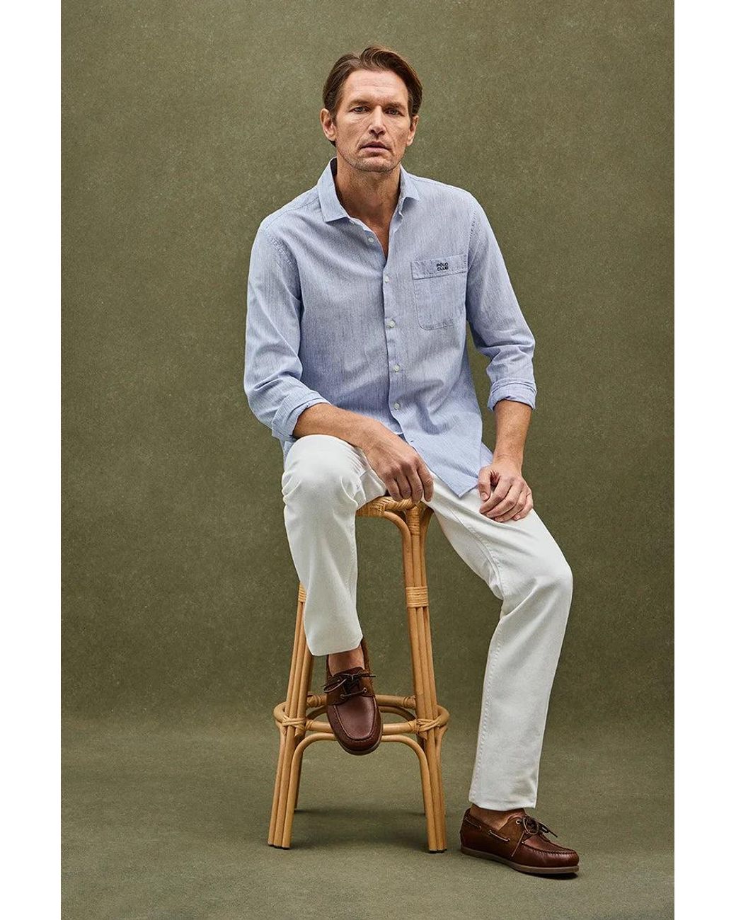 Camicia Cotolino A Righe Blu Regular Fit Con Ricamo di POLO CLUB in Green da Uomo