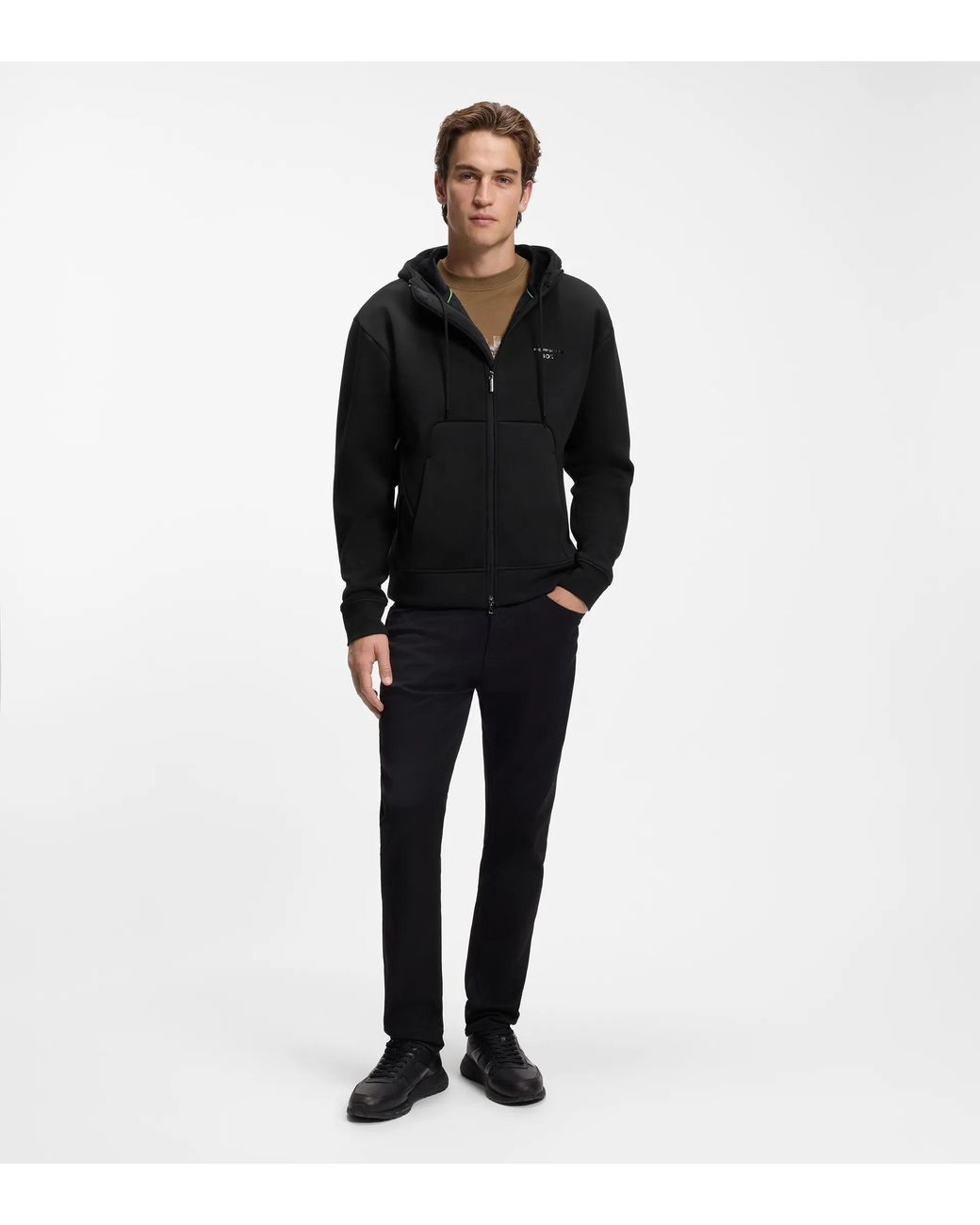 Porsche Lifestyle Black Relaxed-Fit Zip-Up Hoodie With Logo for men