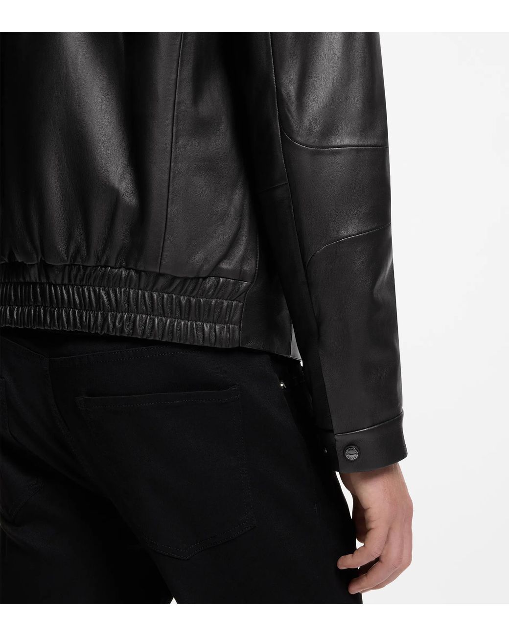 Porsche Lifestyle Black Leather Jacket With Concealed Magnetic Closure for men