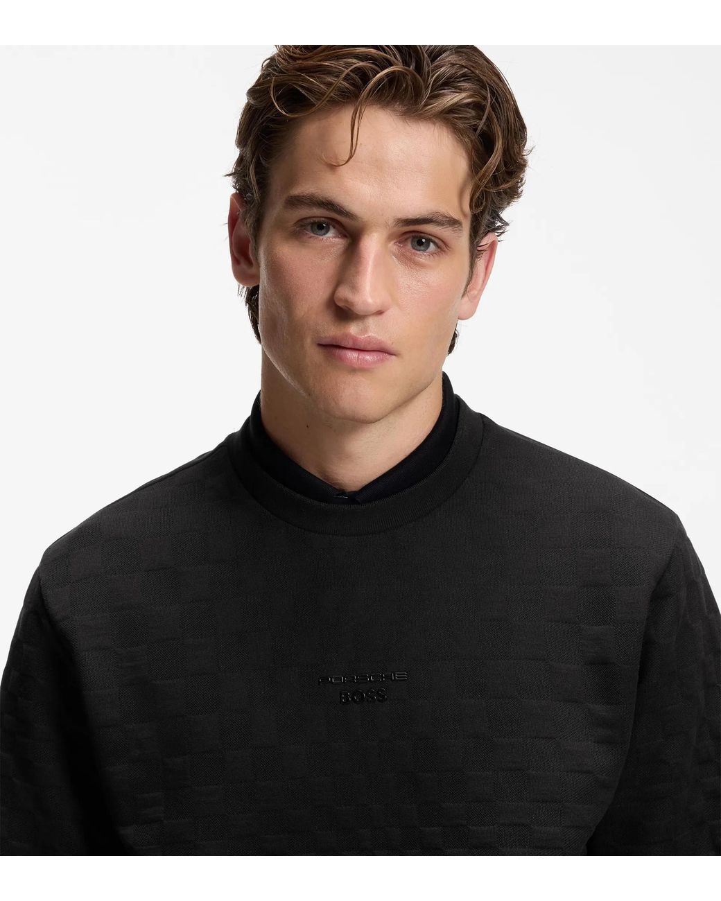 Porsche Lifestyle Black Sweatshirt With Pascha Check Jacquard for men