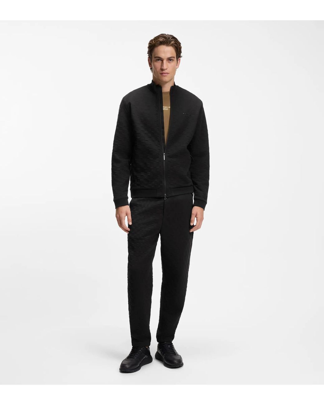 Porsche Lifestyle Black Zip-Up Sweatshirt With Pascha-Check Jacquard for men