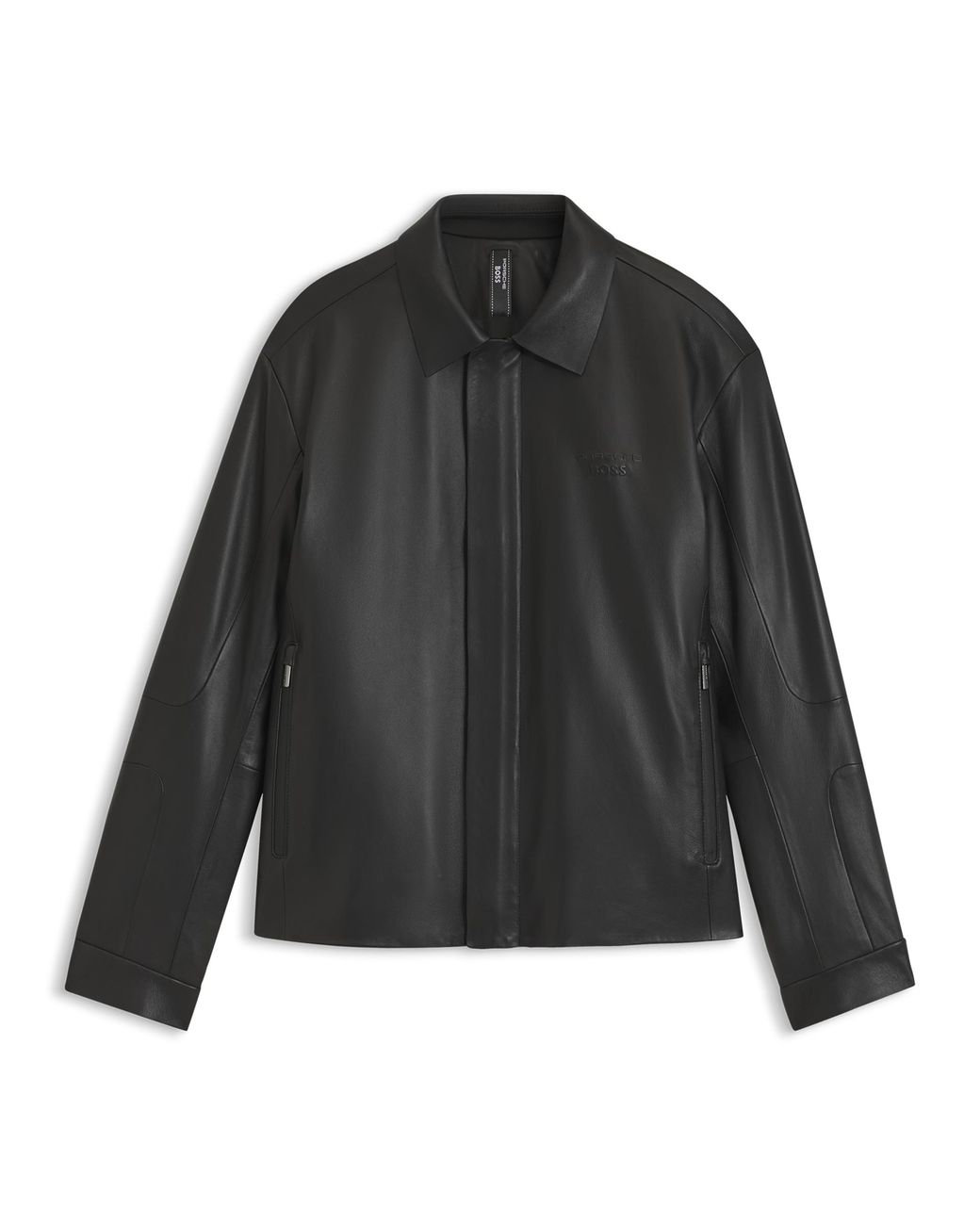 Porsche Lifestyle Black Leather Jacket With Concealed Magnetic Closure for men