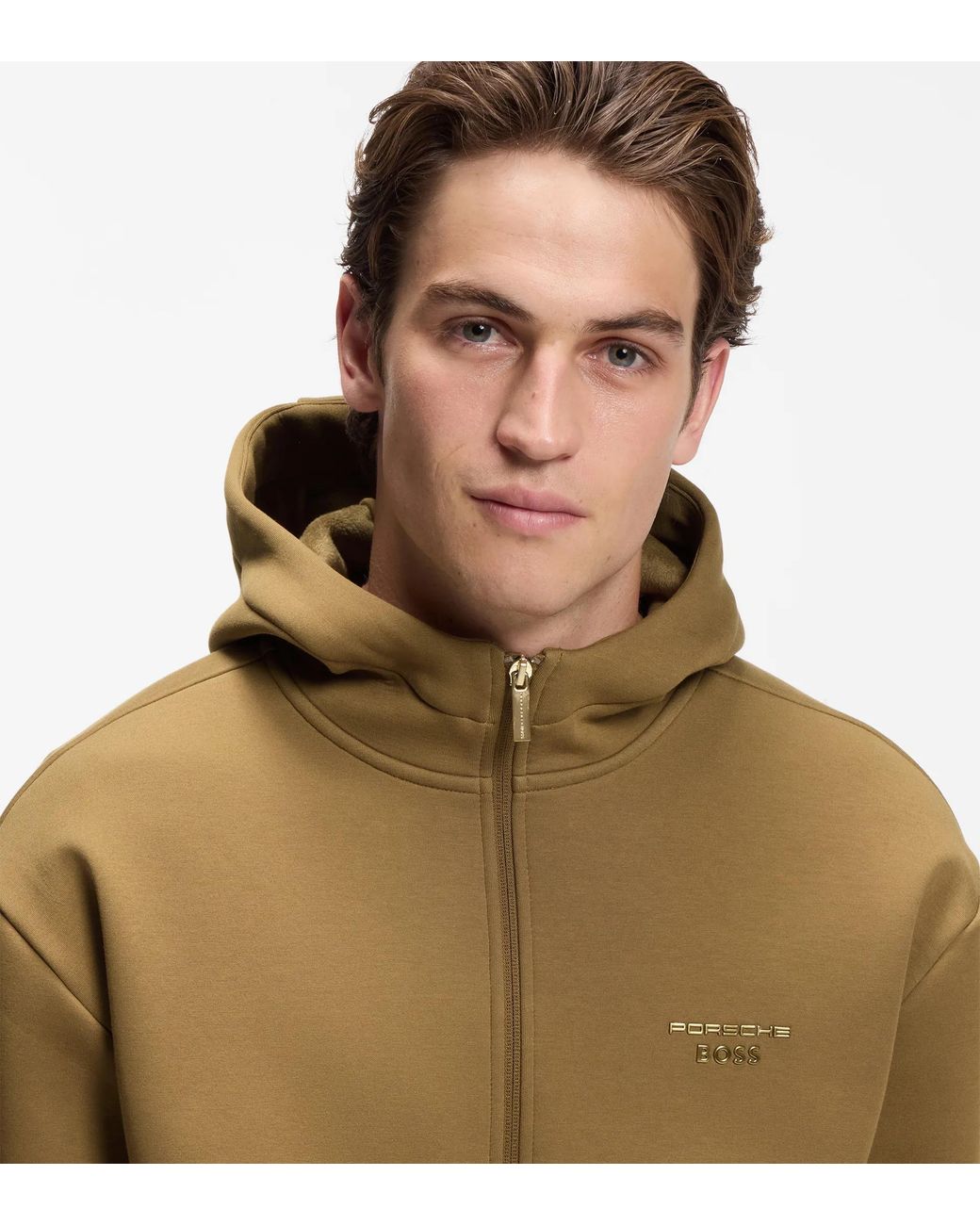 Porsche Lifestyle Green Relaxed-Fit Zip-Up Hoodie With Logo for men