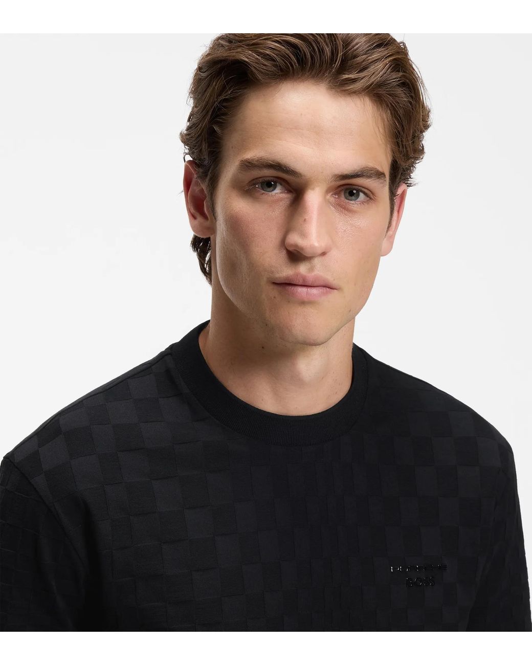 Porsche Lifestyle Black Cotton T-Shirt With Pascha Pattern for men