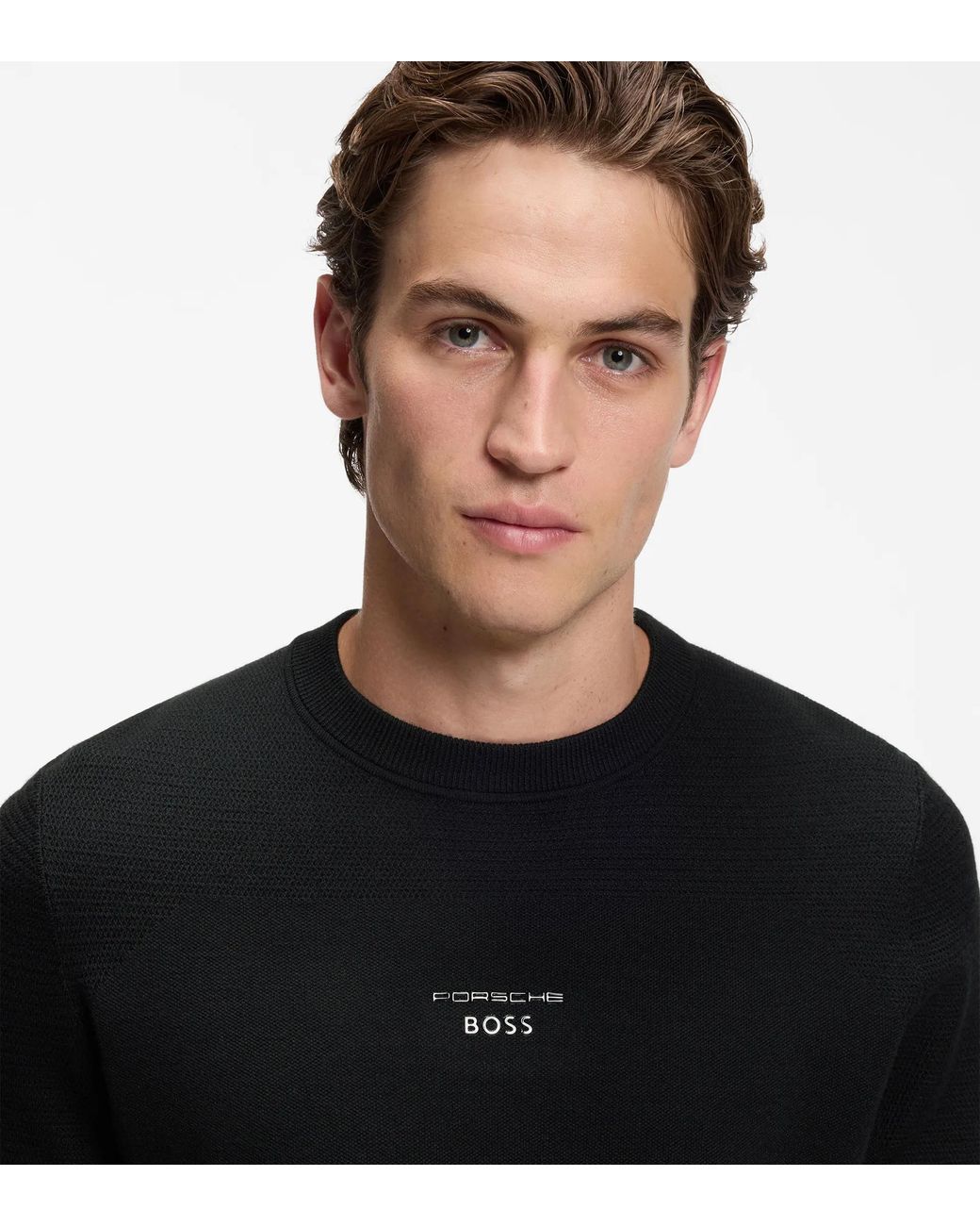 Porsche Lifestyle Black Sweater With Ottoman-Structured Panels for men