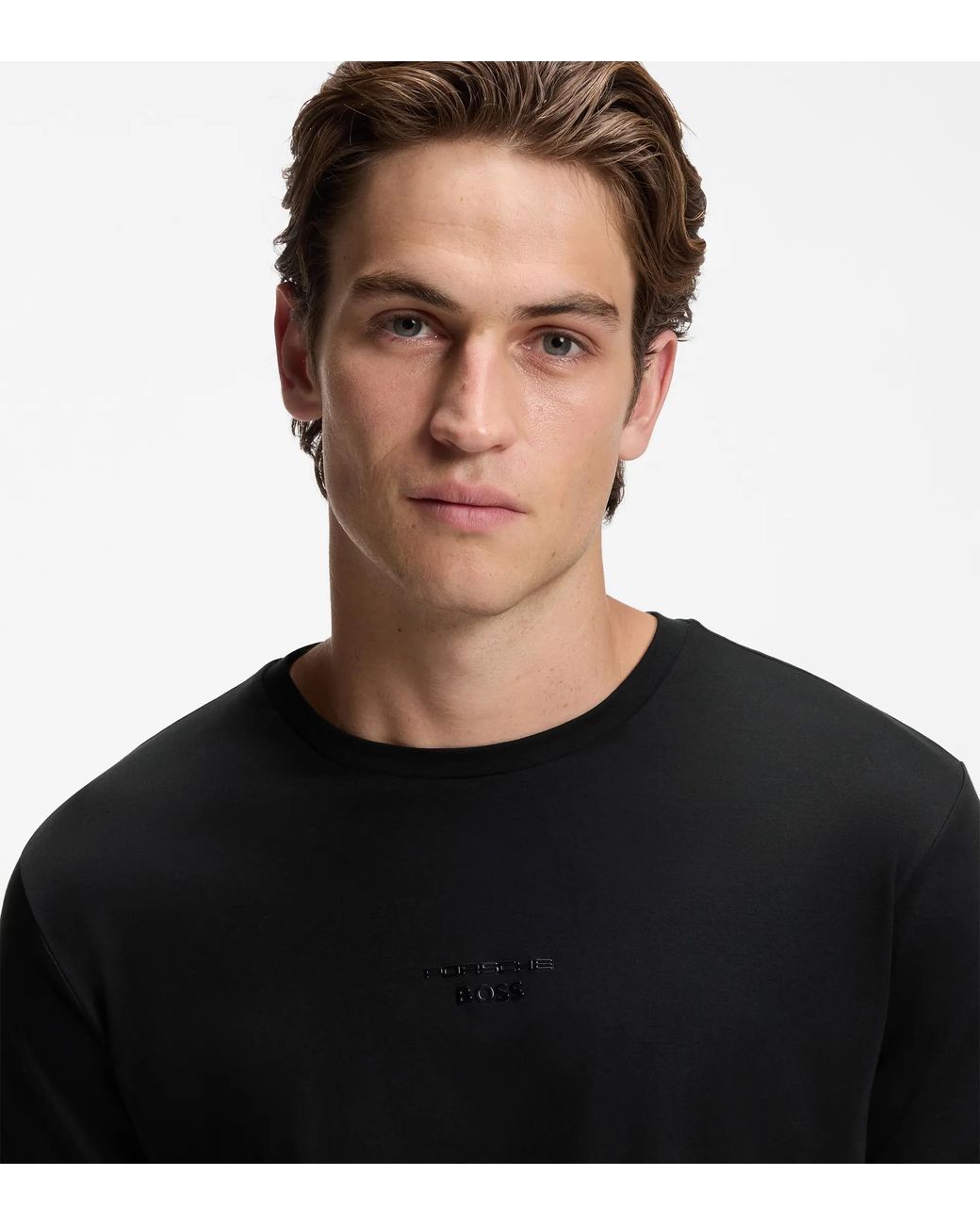 Porsche Lifestyle Black Mercerised-Cotton T-Shirt With Gloss Logo for men