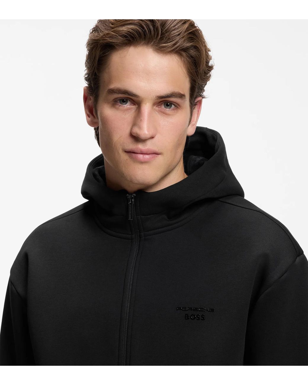Porsche Lifestyle Black Relaxed-Fit Zip-Up Hoodie With Logo for men
