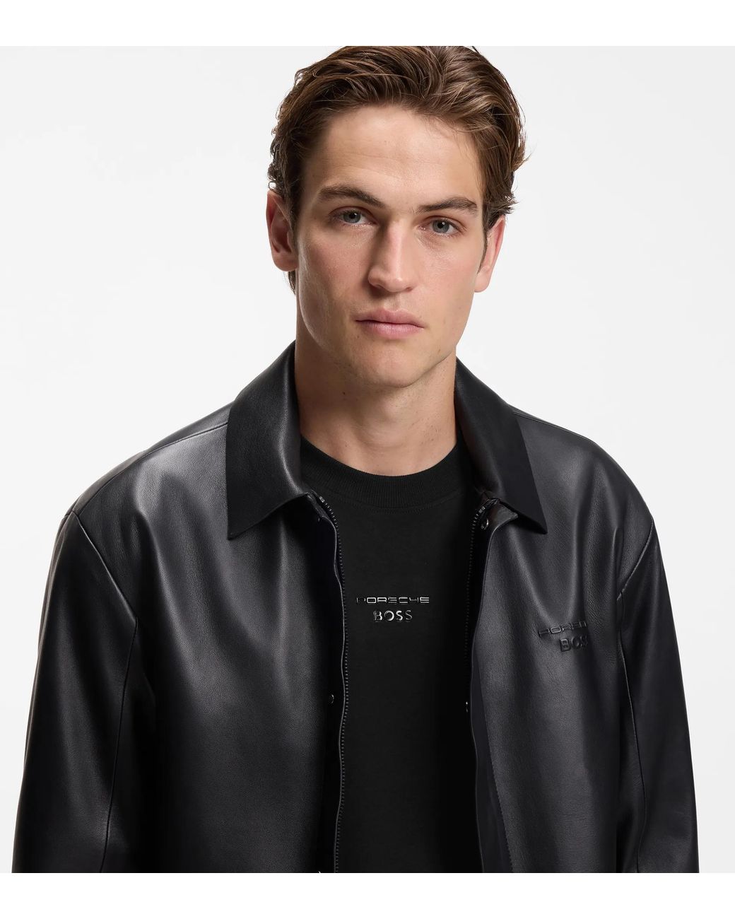 Porsche Lifestyle Black Long-Sleeved T-Shirt With Gloss Logo for men
