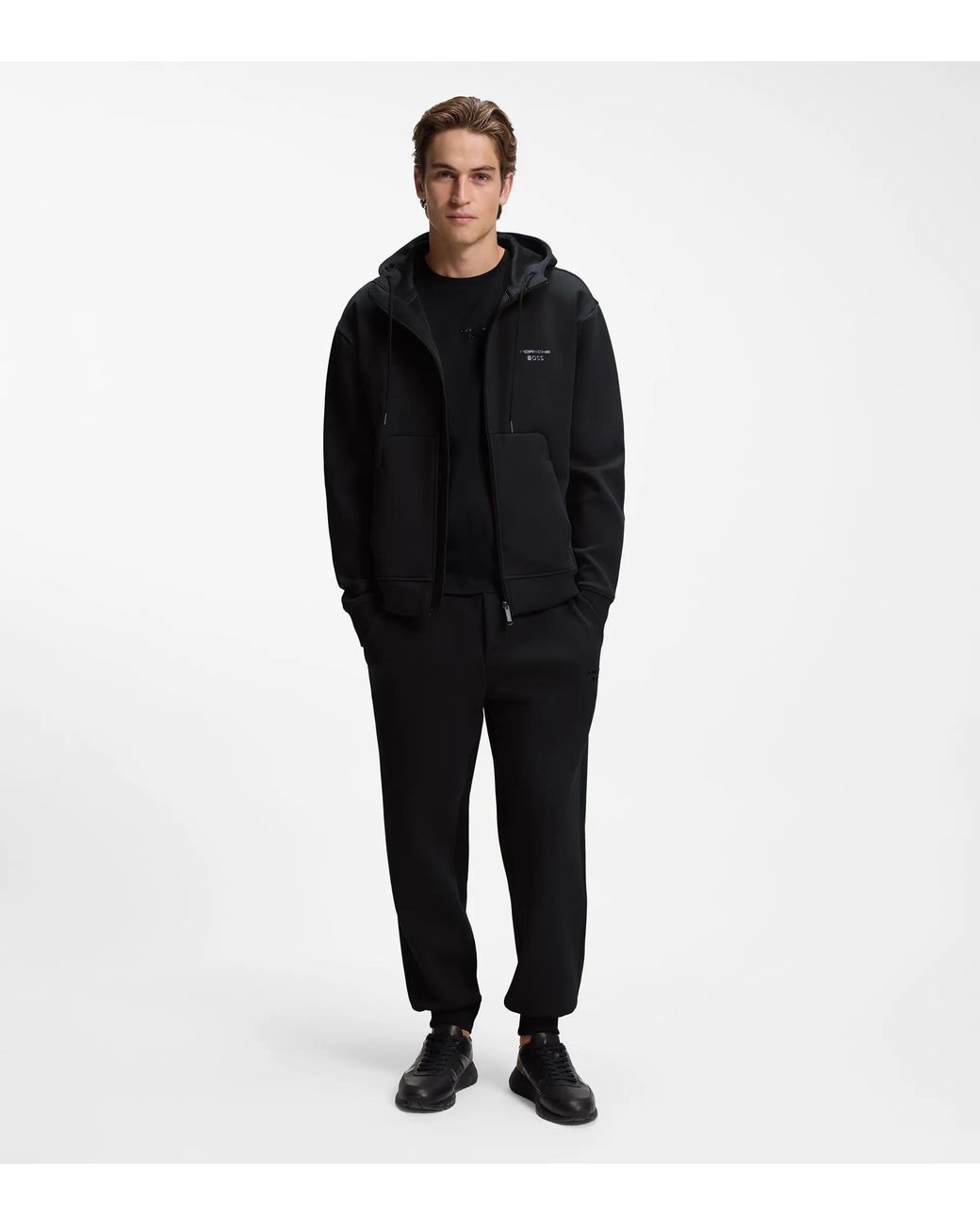 Porsche Lifestyle Black Stretch-Jersey Tracksuit Bottoms With Logo for men