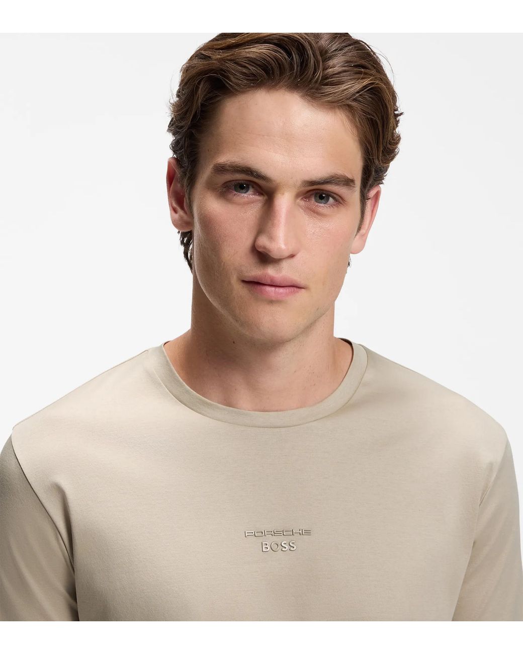 Porsche Lifestyle Natural Mercerised-Cotton T-Shirt With Gloss Logo for men
