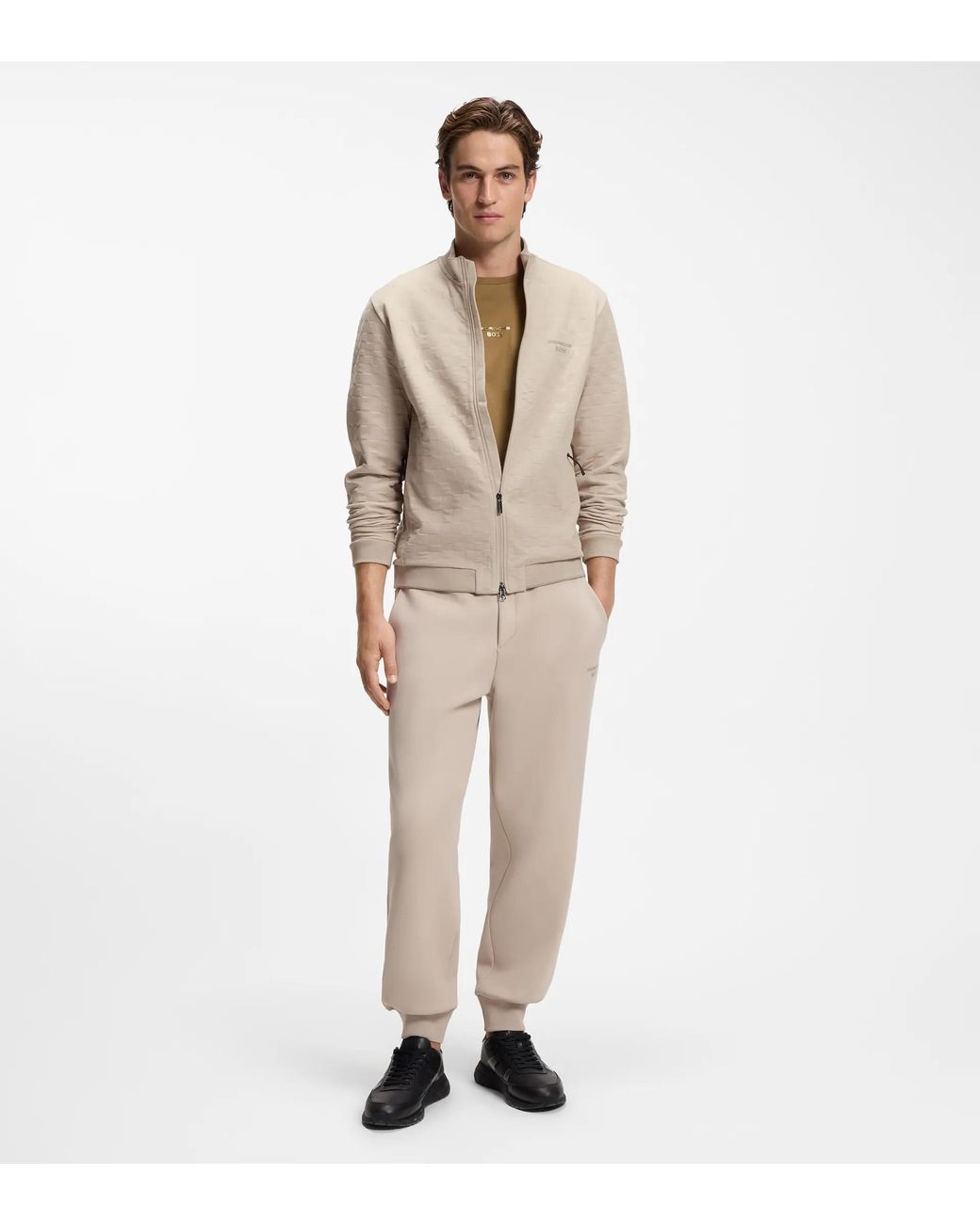 Porsche Lifestyle Natural Zip-Up Sweatshirt With Pascha-Check Jacquard for men