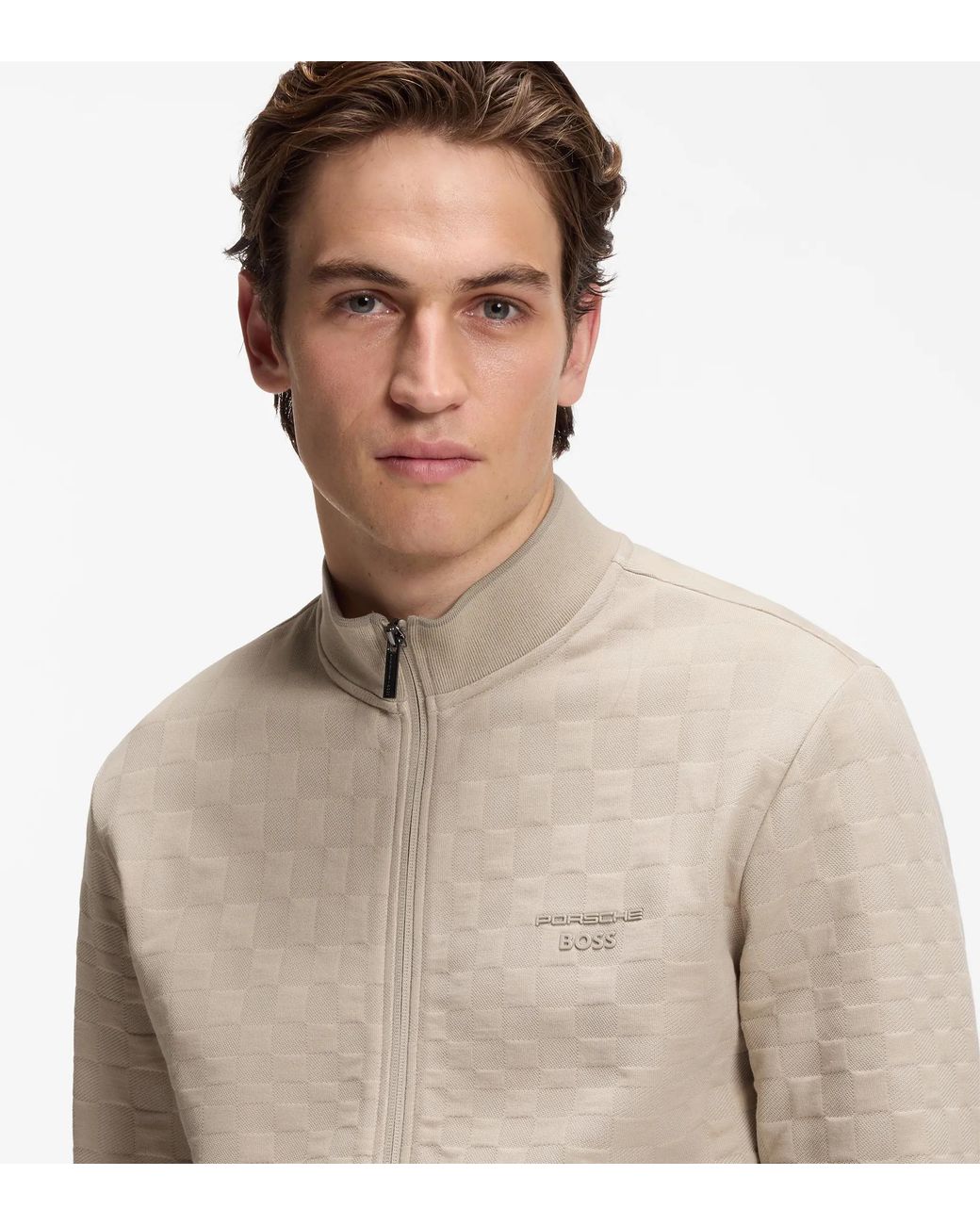 Porsche Lifestyle Natural Zip-Up Sweatshirt With Pascha-Check Jacquard for men
