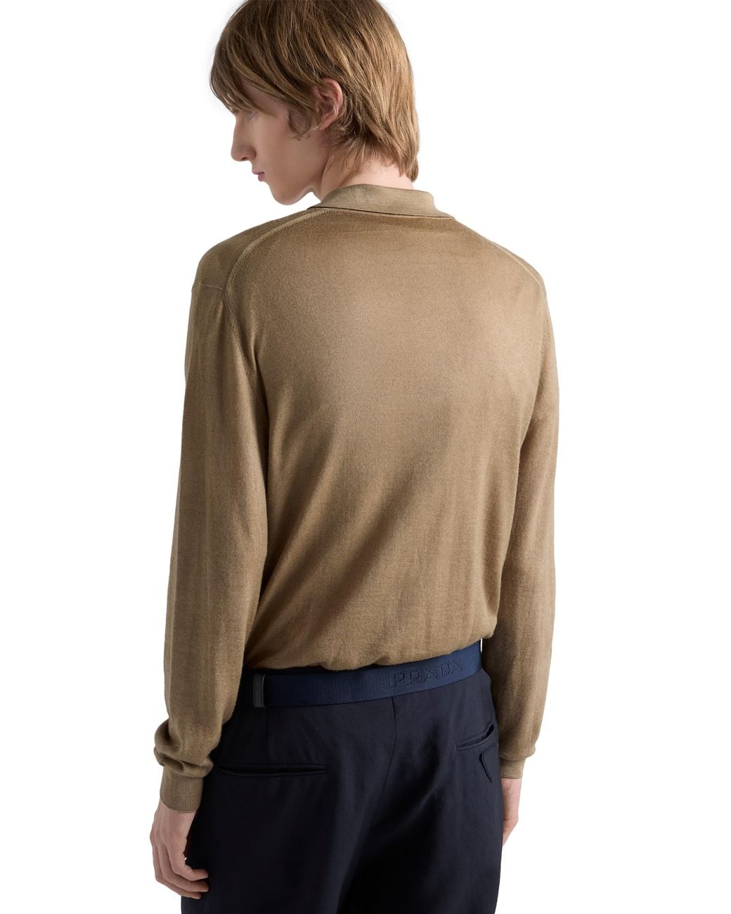 Prada Natural Wool And Silk Polo Sweater for men