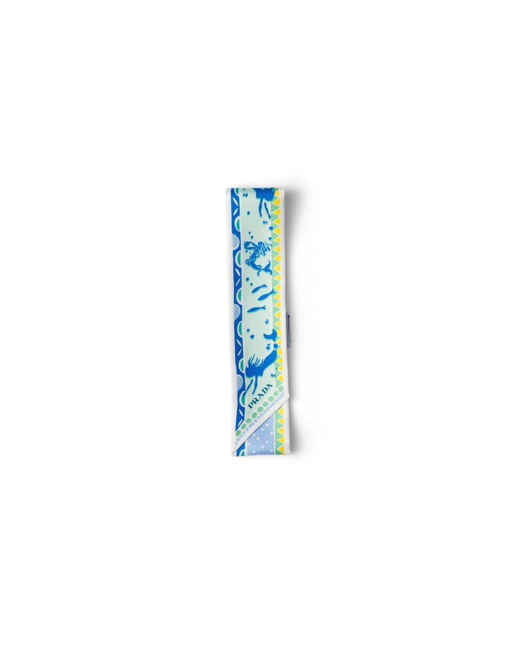 Prada Blue Printed Silk Twill Skinny Scarf, Astral/Aquamarine