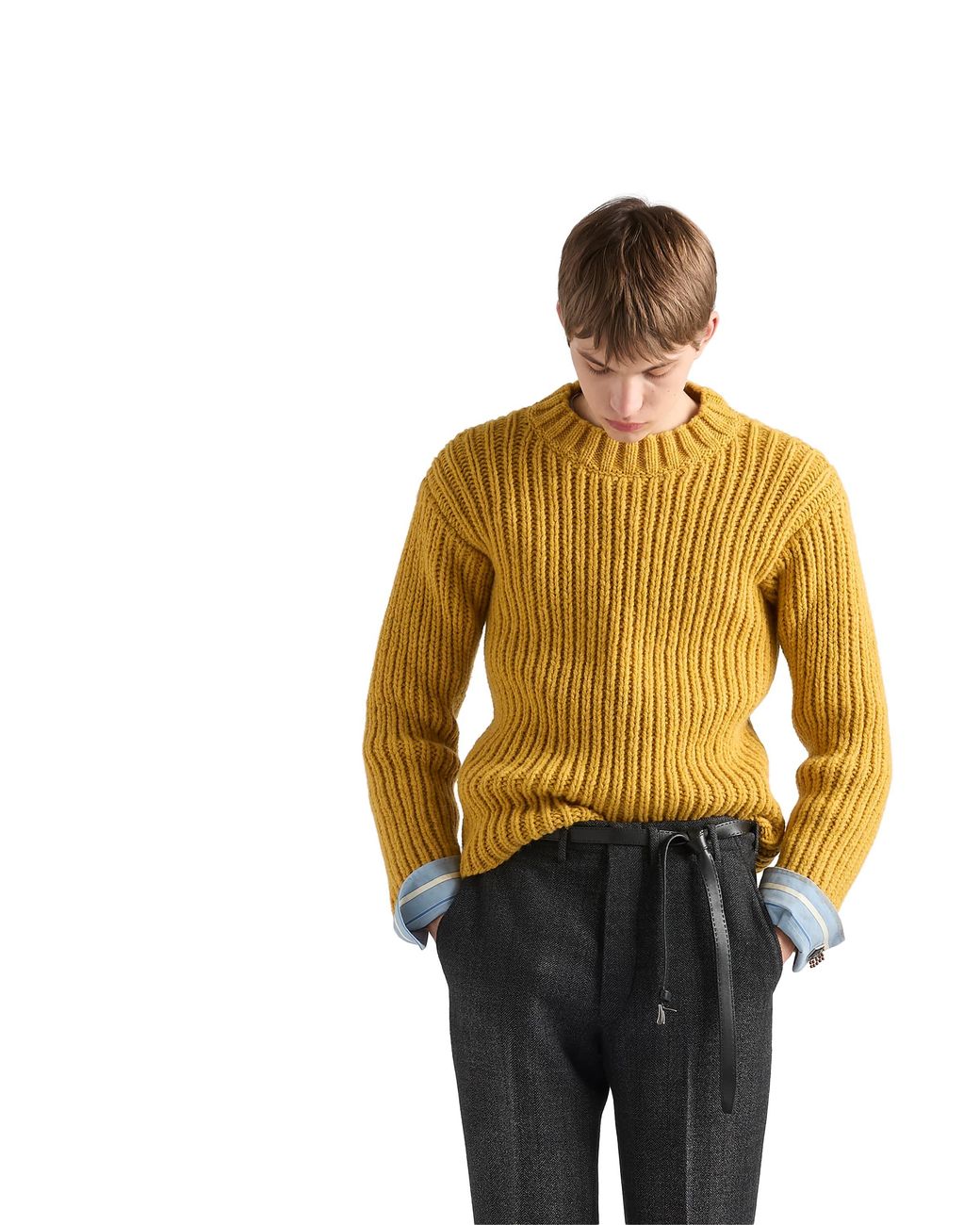 Prada Yellow Shetland Wool Crew-Neck Sweater for men