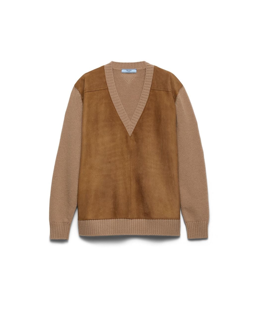 Prada Brown Cashmere, Wool And Suede Sweater