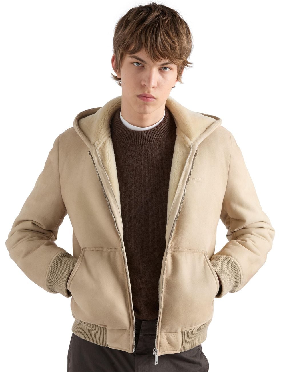 Prada Natural Shearling Bomber Jacket for men