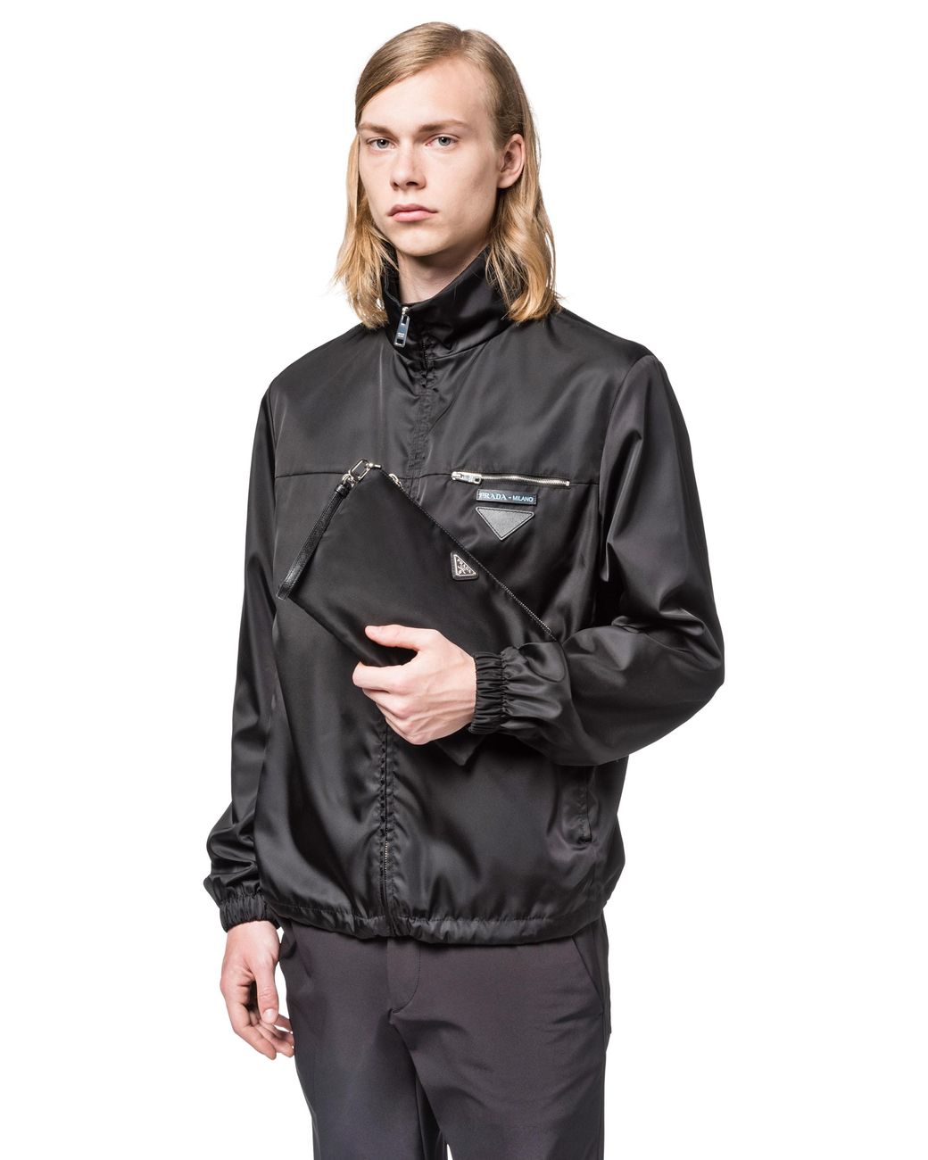 Prada Black Re-Nylon And Saffiano Leather Pouch for men