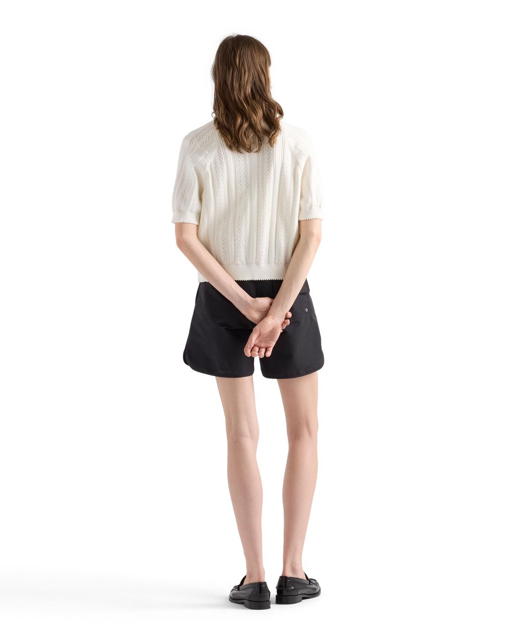 Prada White Short-Sleeved Openwork Cotton Cardigan