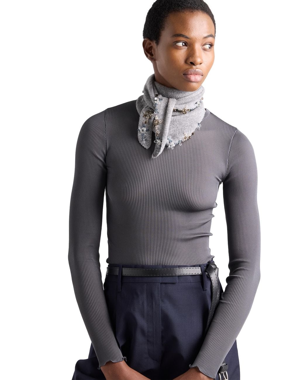 Prada Blue Ribbed Knit Top