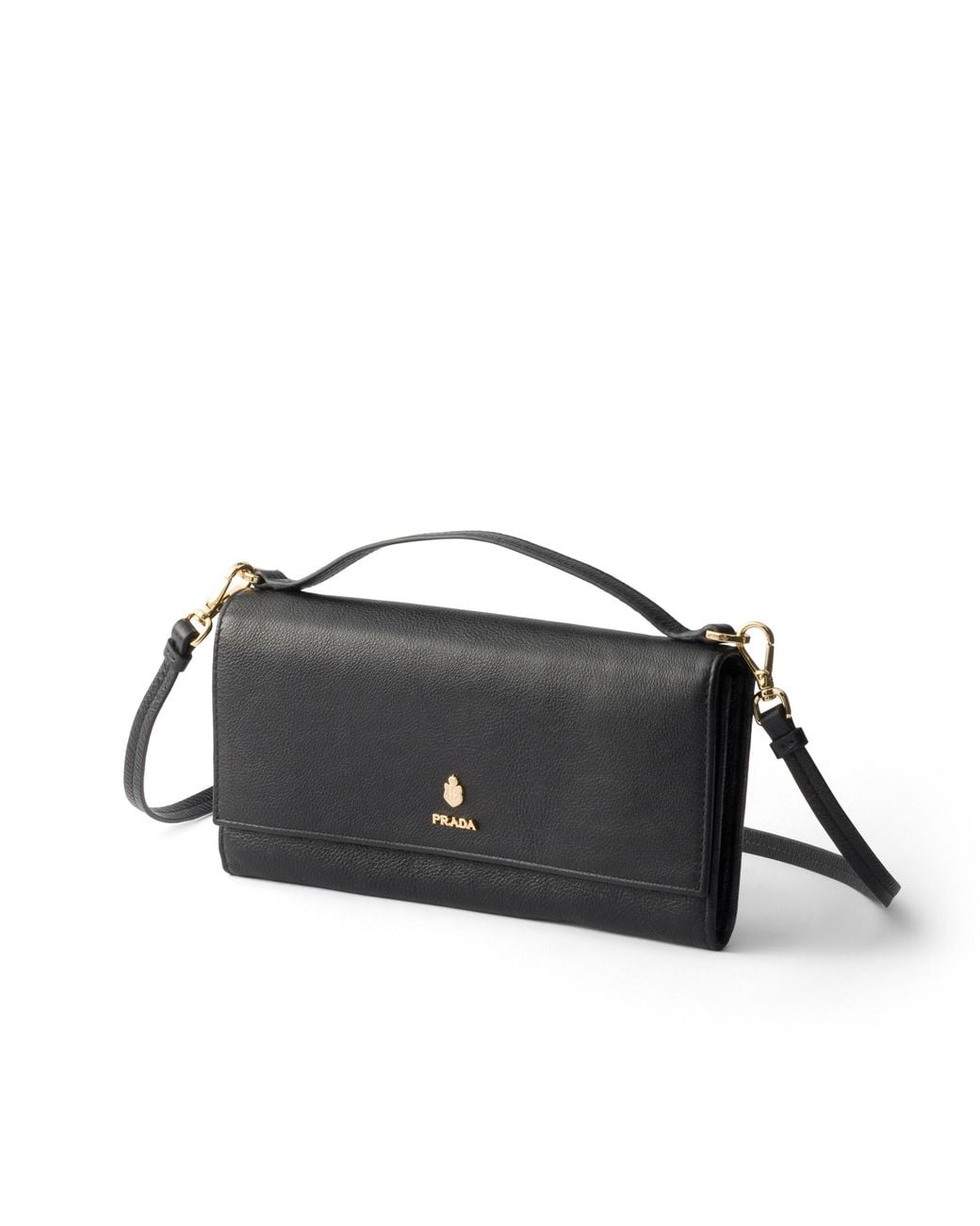 Prada Black Leather Wallet With Shoulder Strap