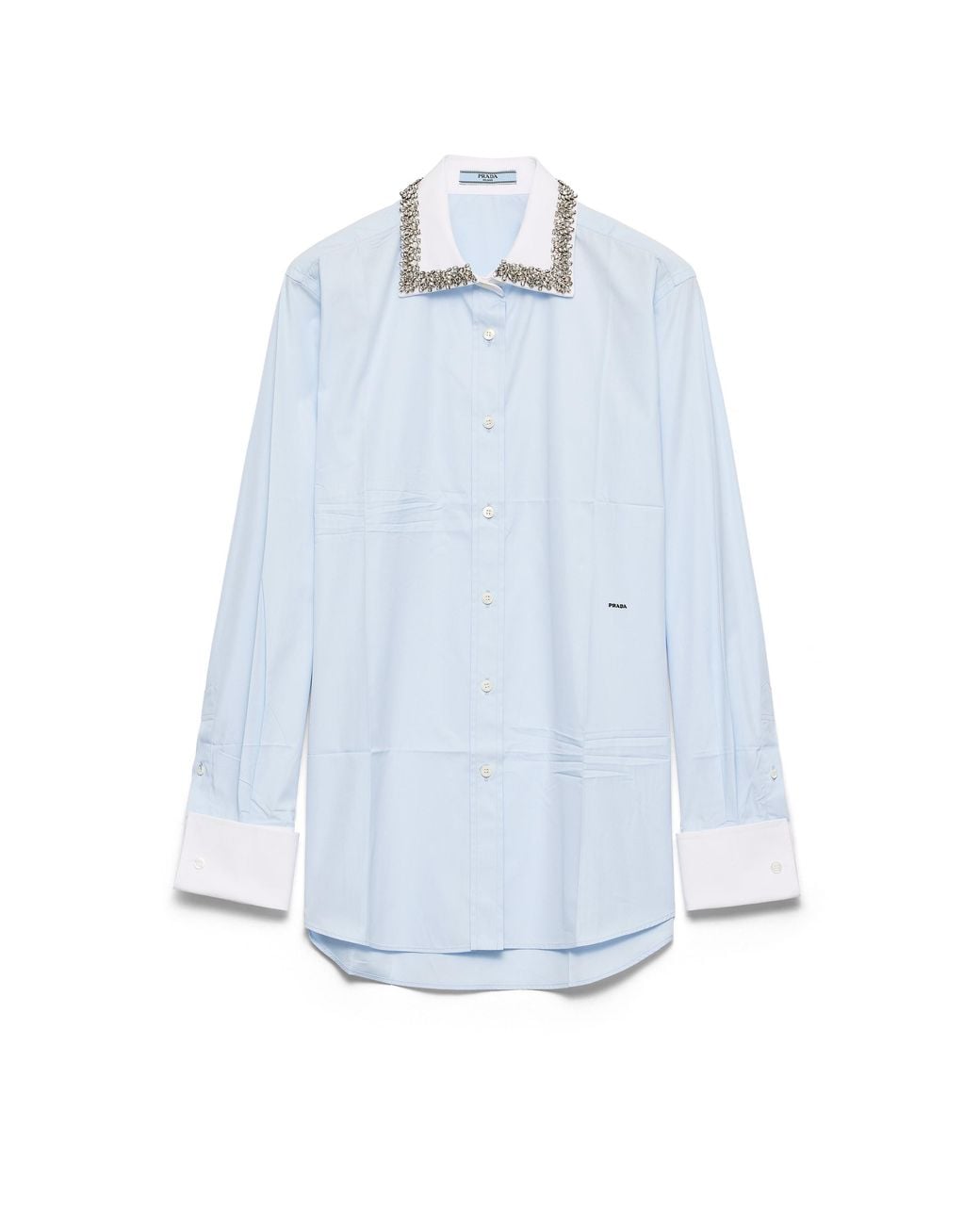 Prada Blue Embroidered Poplin Shirt