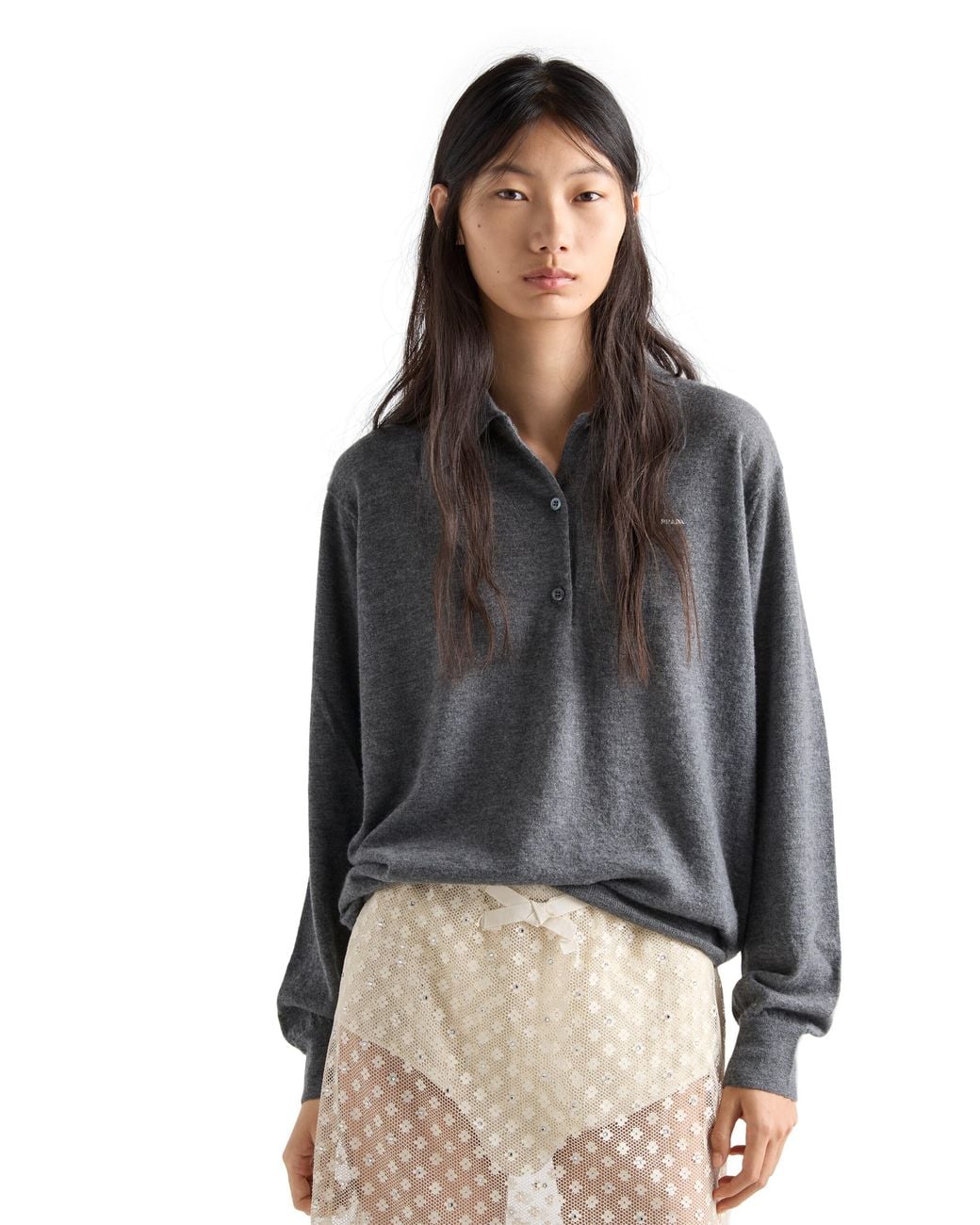 Prada Gray Cashmere Polo Sweater