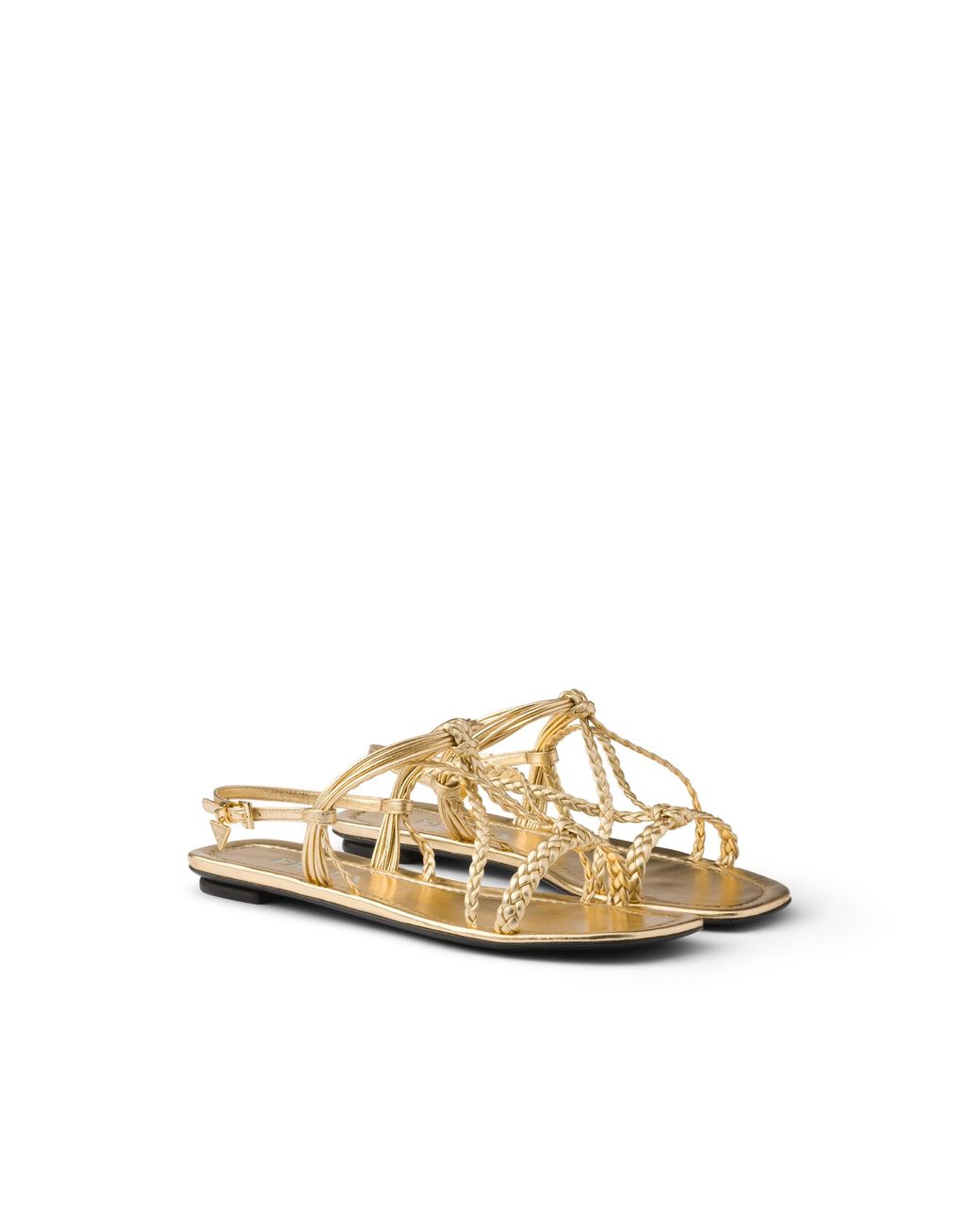 Prada Metallic Flat Mordoré Nappa Leather Sandals, Platinum, Size 35