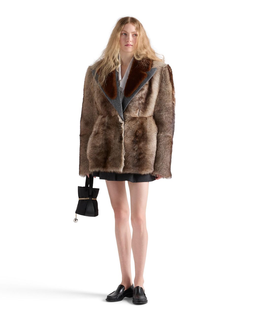 Prada Brown Shearling And Cloth Coat