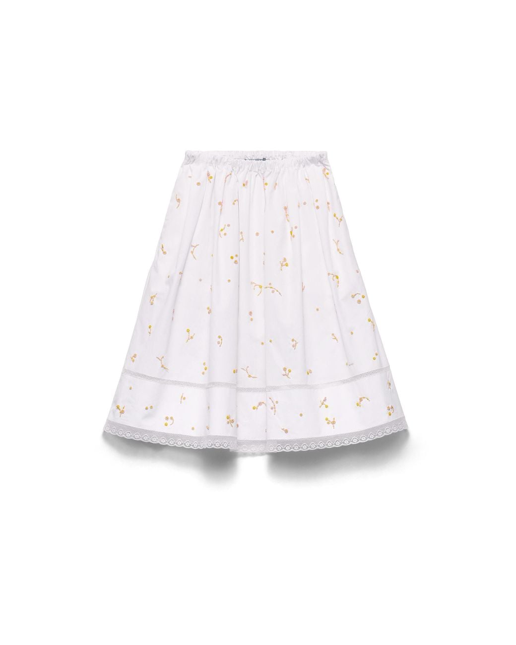 Prada White Embroidered Poplin Skirt