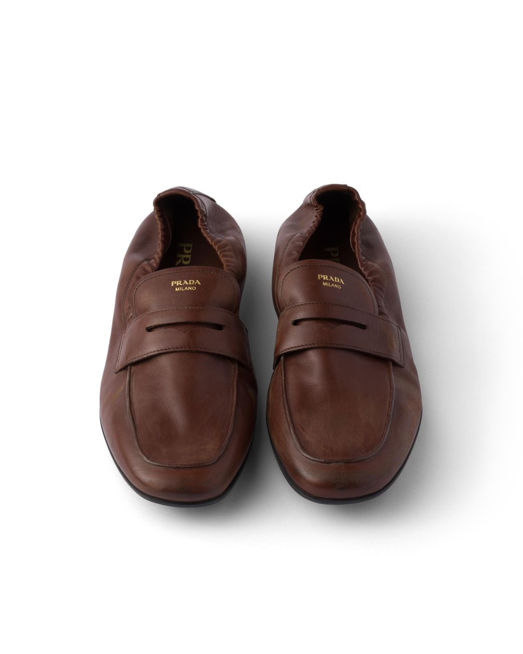 Prada Brown Shuffle Antikleder-Loafer, Damen, Größe