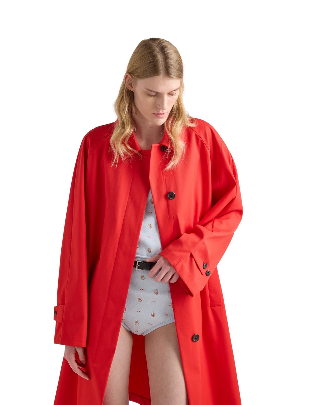 Prada Red Single-Breasted Gabardine Coat