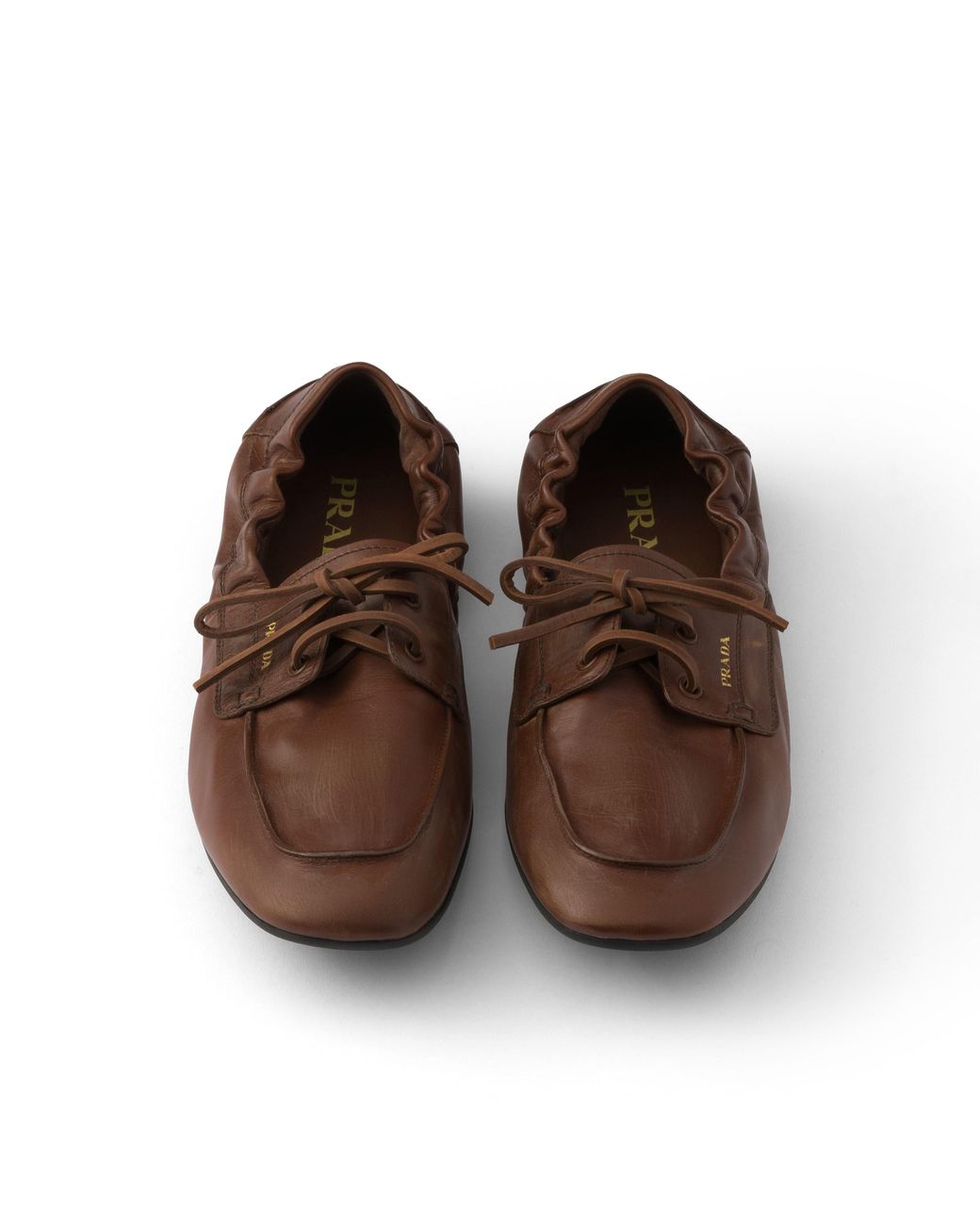 Prada Brown Shuffle Antiqued Leather Boat Shoes