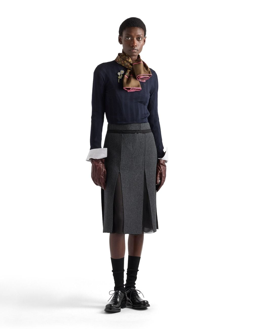 Prada Black Double Wool Midi-Skirt, Slate
