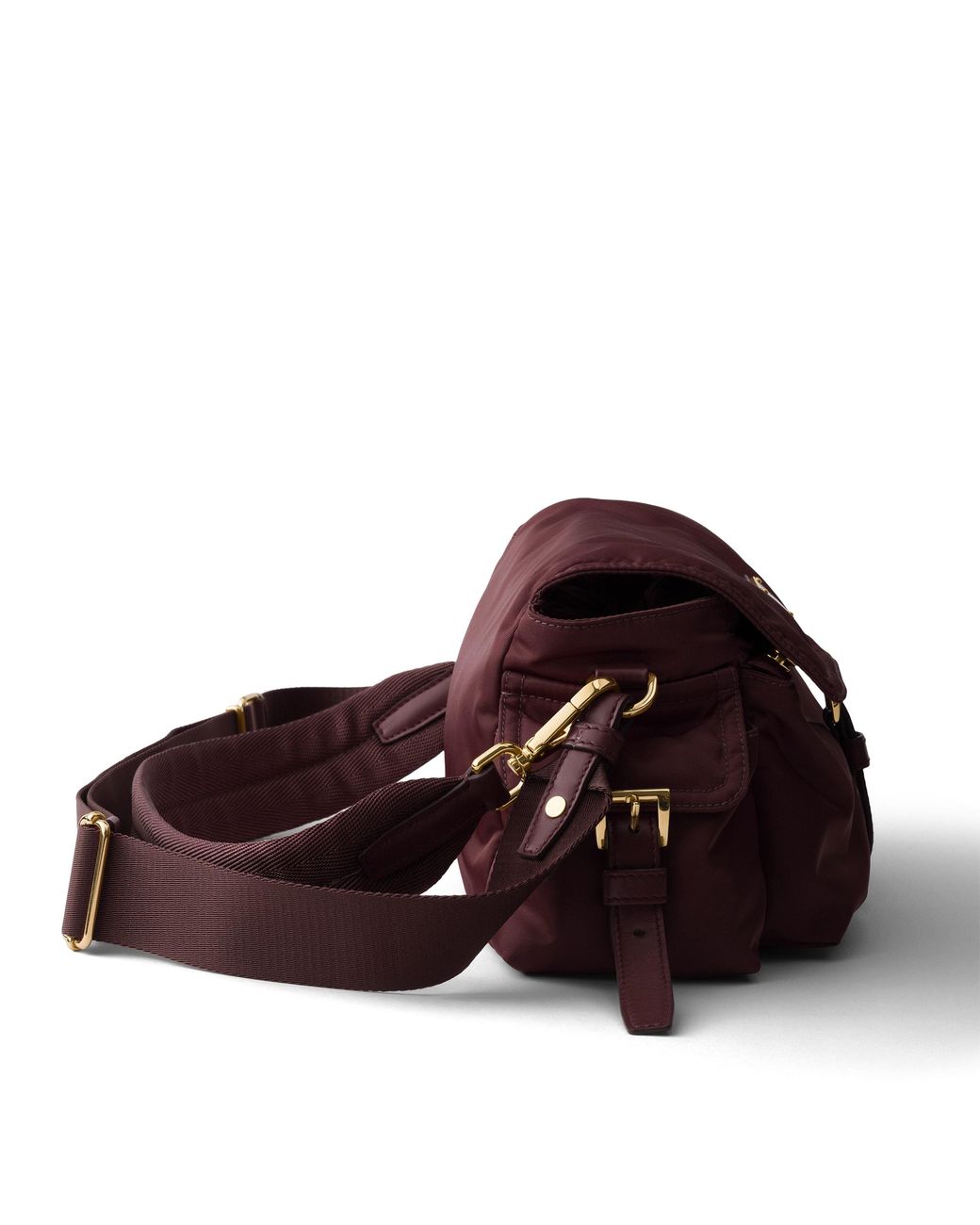 Prada Brown Explore Medium Re-Nylon Shoulder Bag With Flap, Burgundy