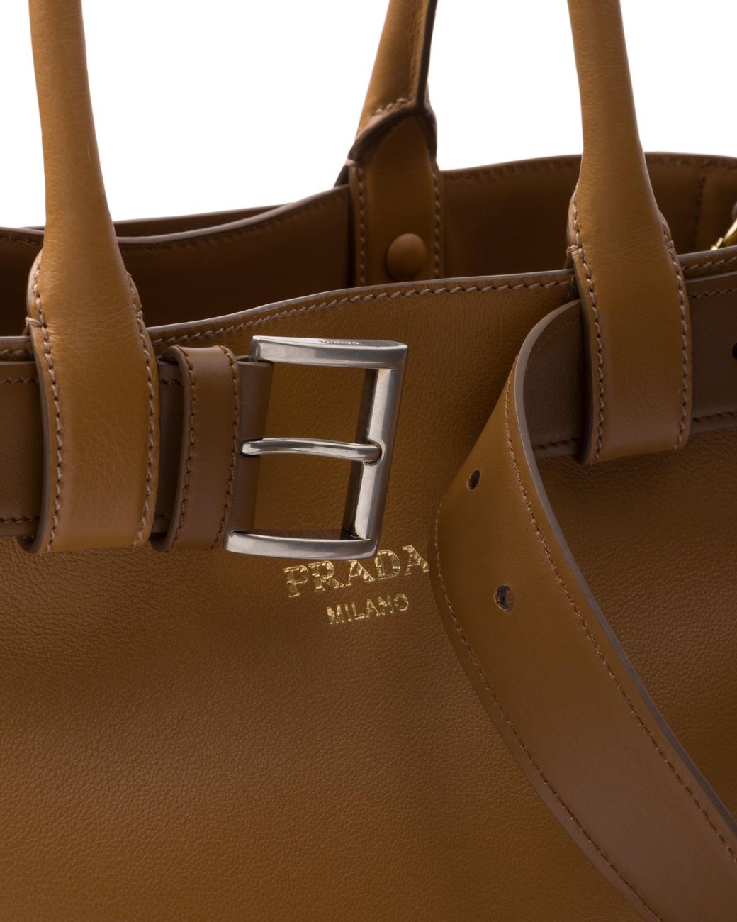 Prada Brown Buckle Large Leather Handbag With Belt