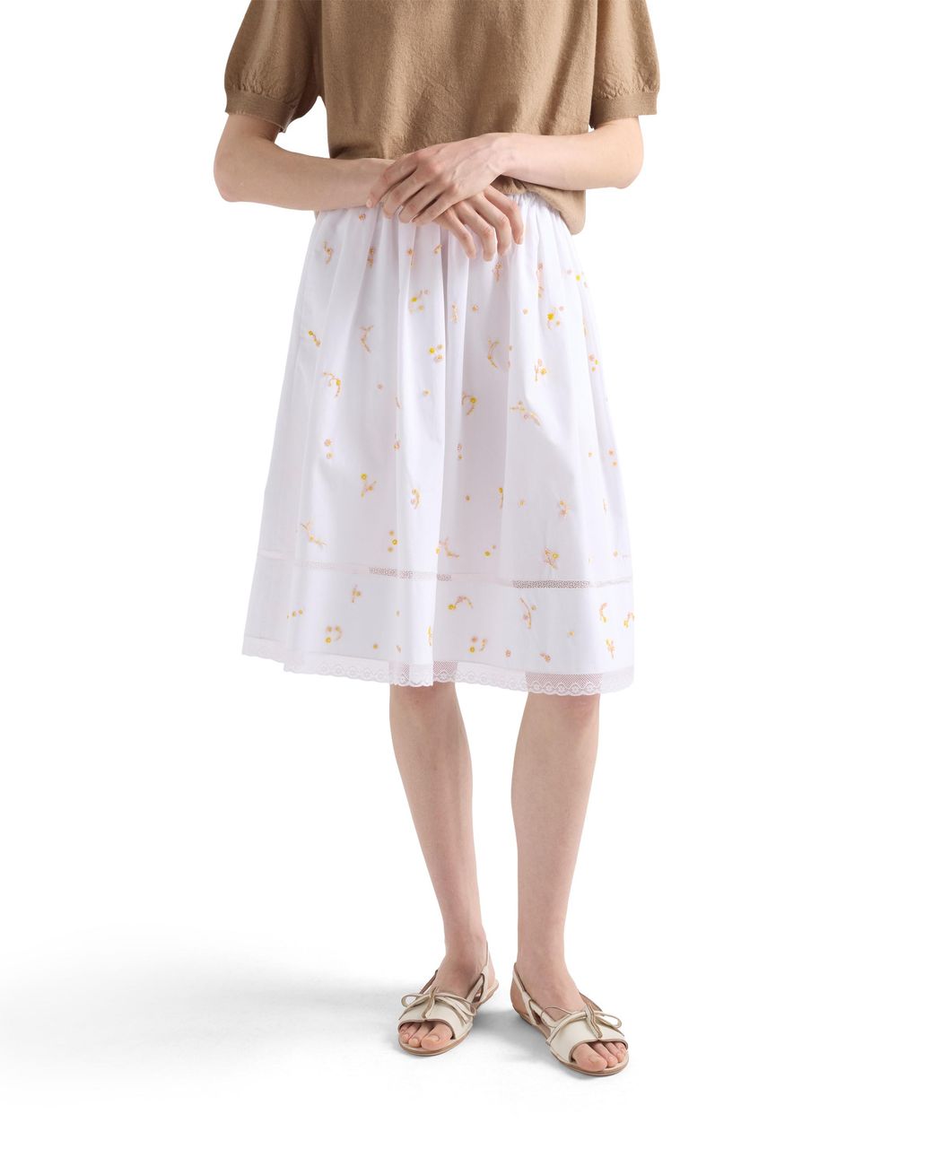 Prada White Embroidered Poplin Skirt