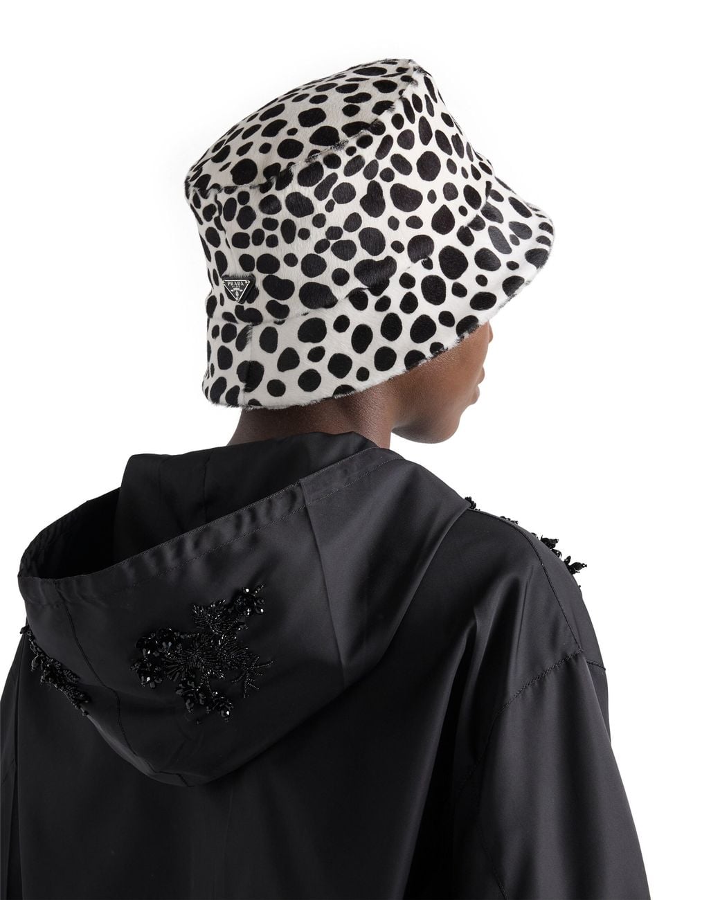 Prada White Printed Calf Hair Bucket Hat