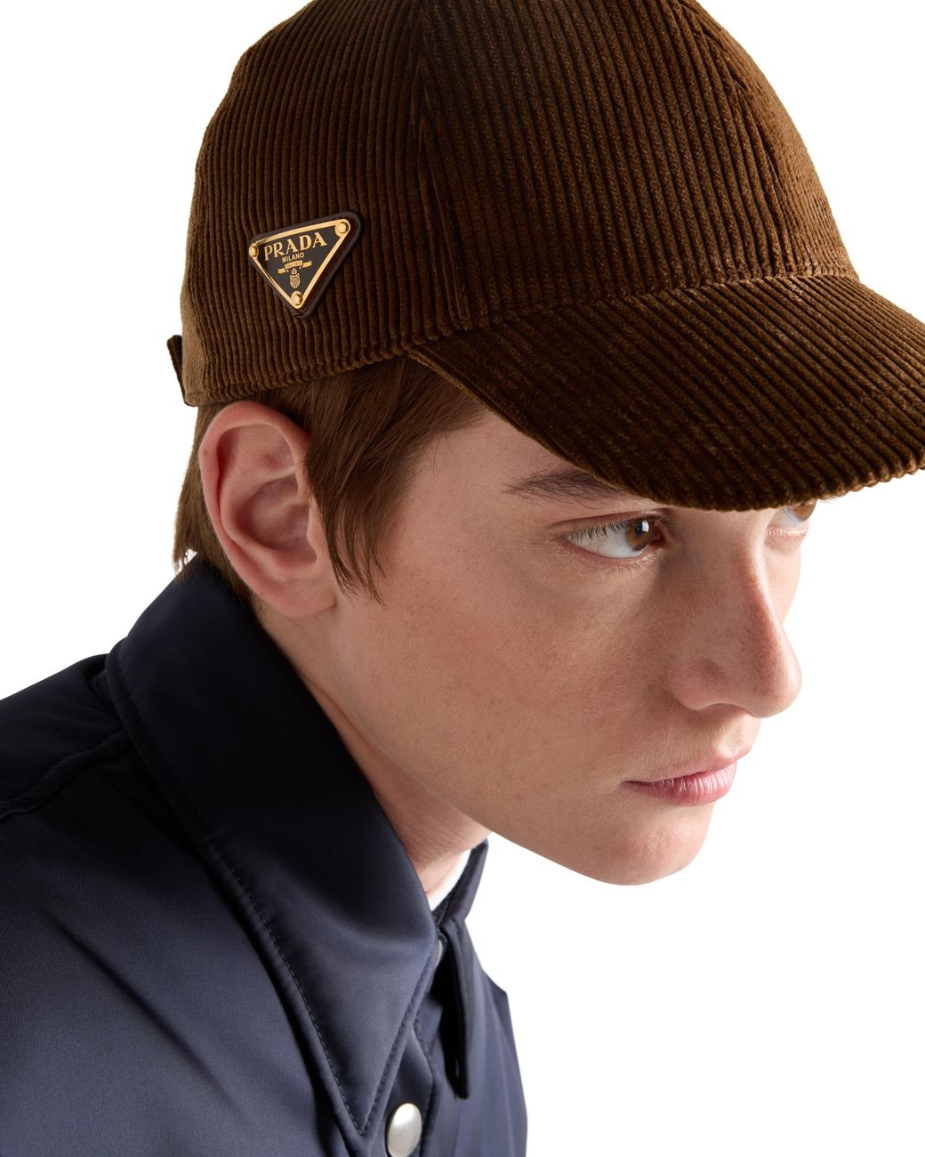 Prada Brown Corduroy Six-Panel Baseball Cap
