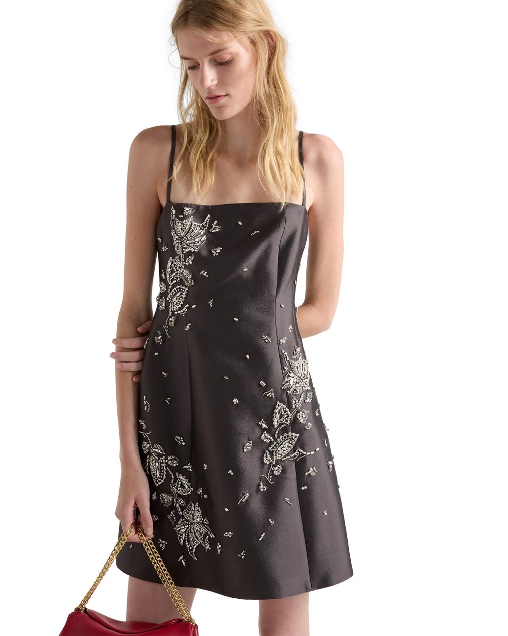 Prada Black Embroidered Silk And Wool Mini-Dress