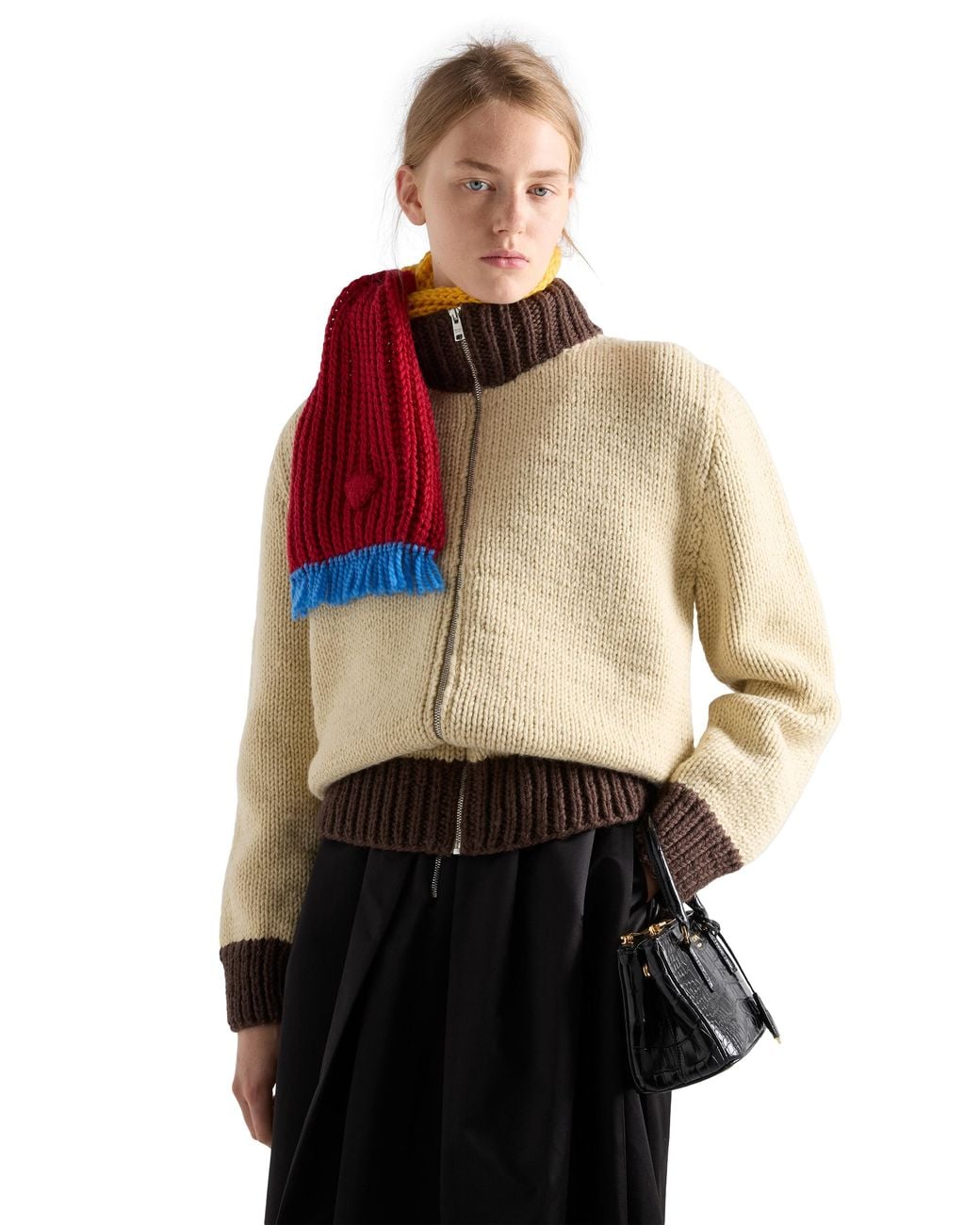 Prada Natural Wool Zipper Cardigan