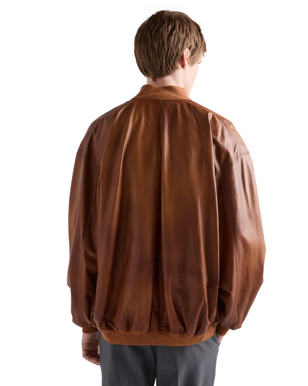 Prada Brown Oversized Nappa Leather Bomber Jacket for men