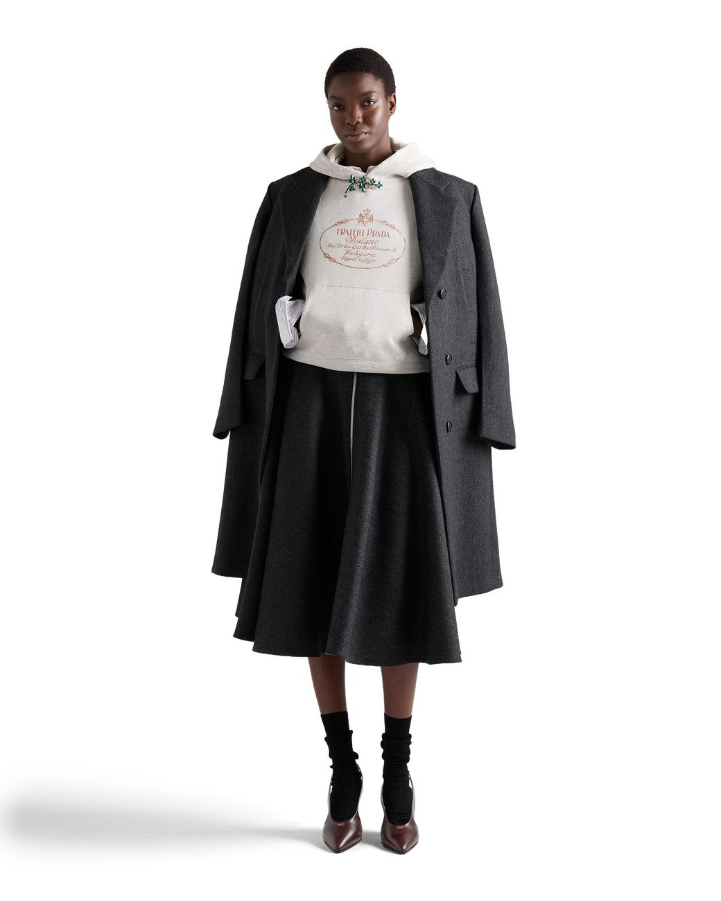 Prada Black Double Wool Midi-Skirt