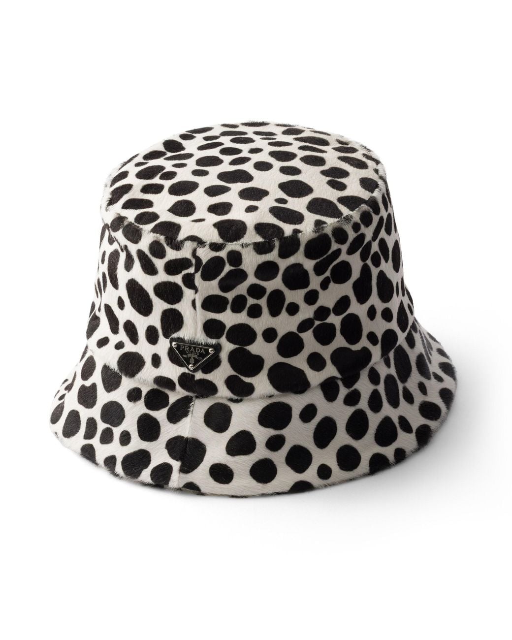 Prada White Printed Calf Hair Bucket Hat