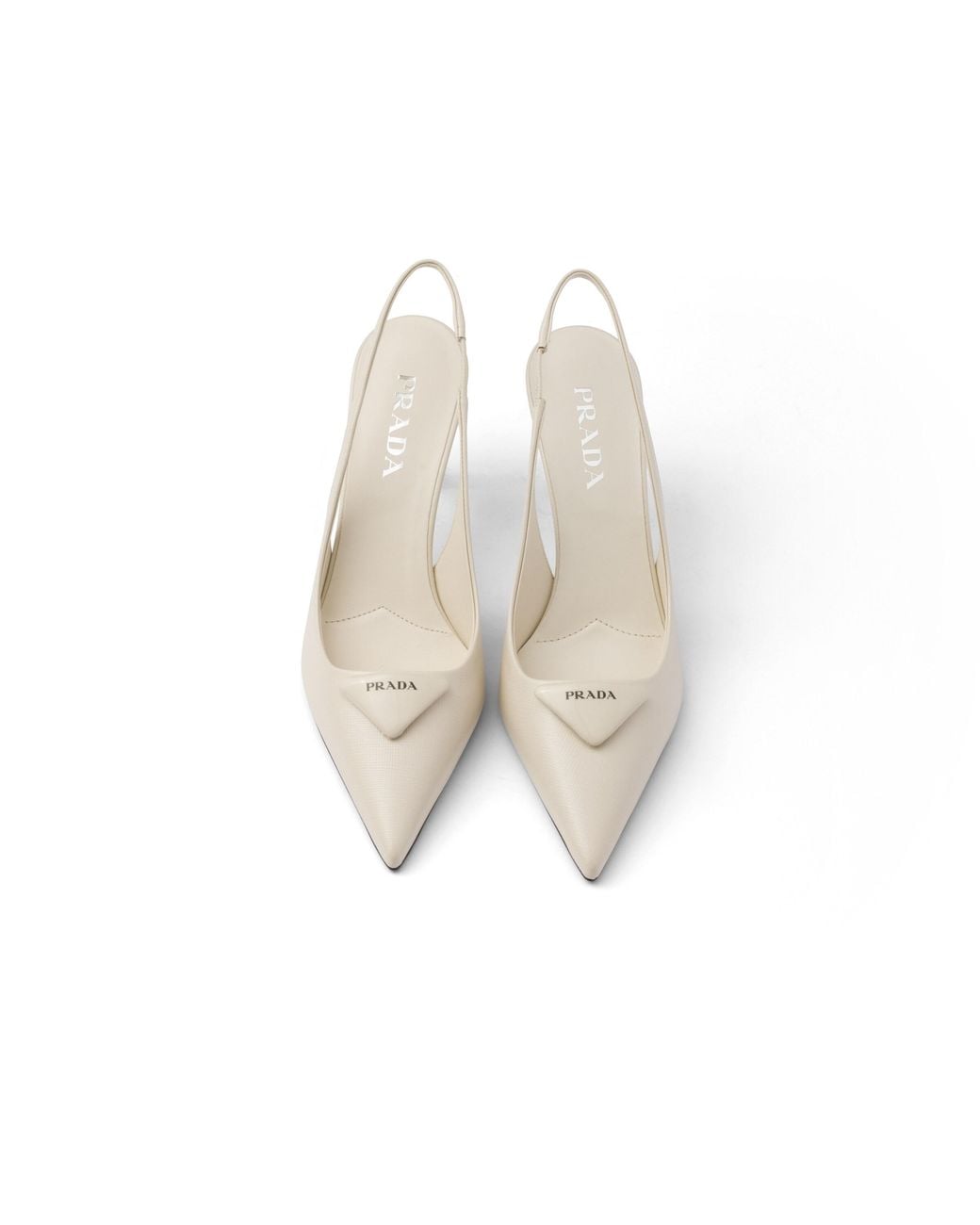 Prada White 75Mm Leather Slingback Pumps
